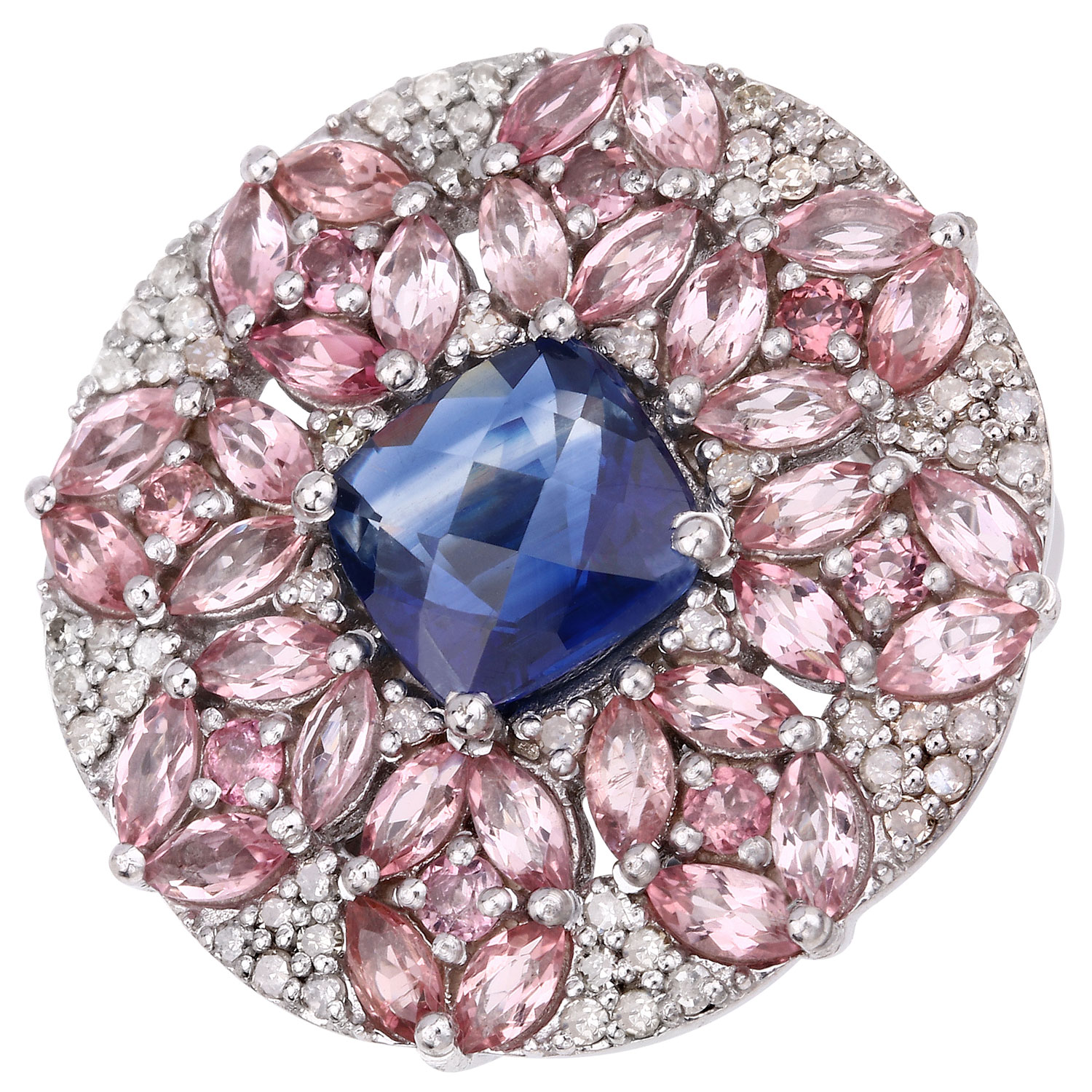 5.35 Carat Genuine Multi Gemstones .925 Sterling Silver Ring