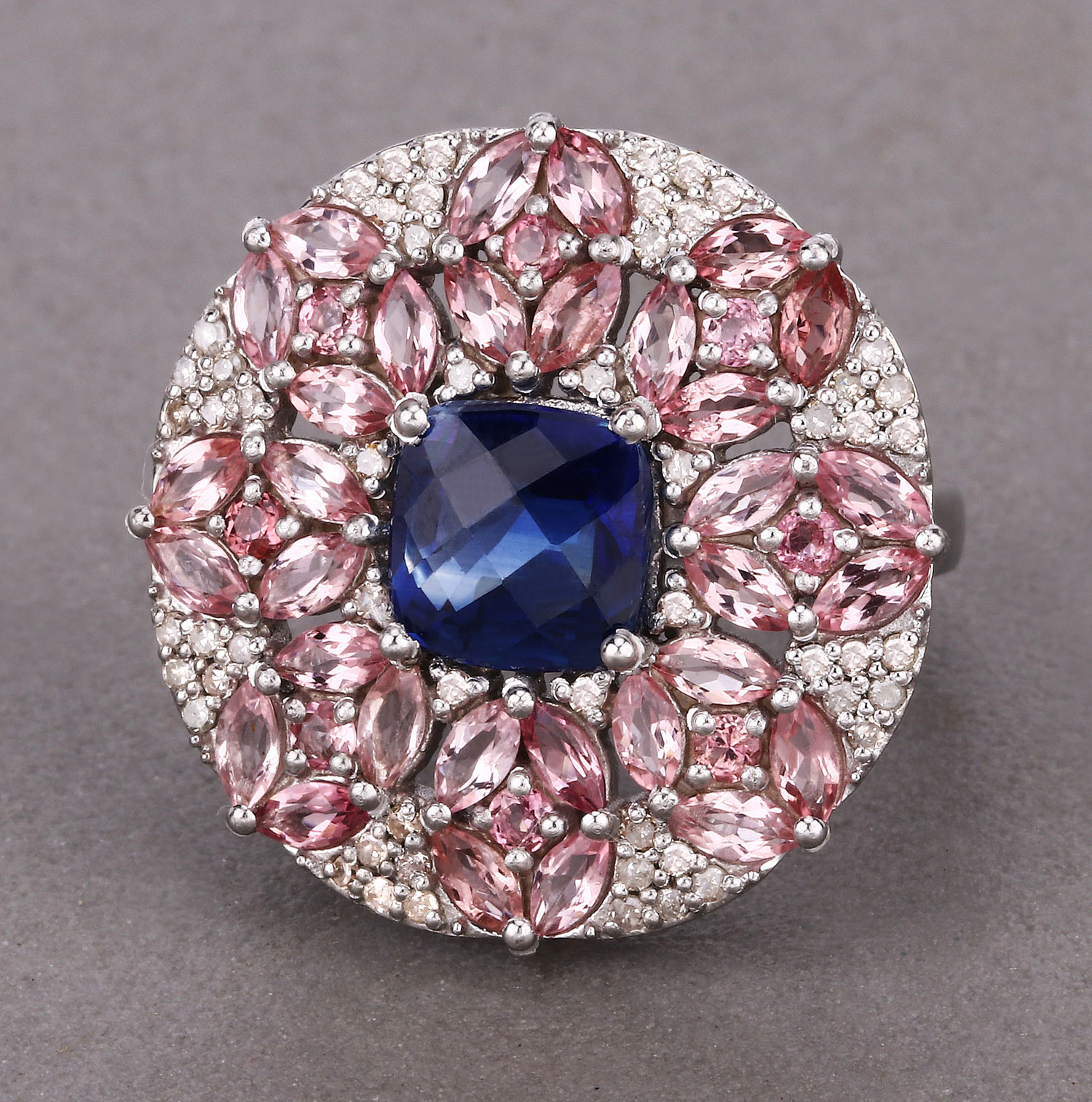 5.35 Carat Genuine Multi Gemstones .925 Sterling Silver Ring