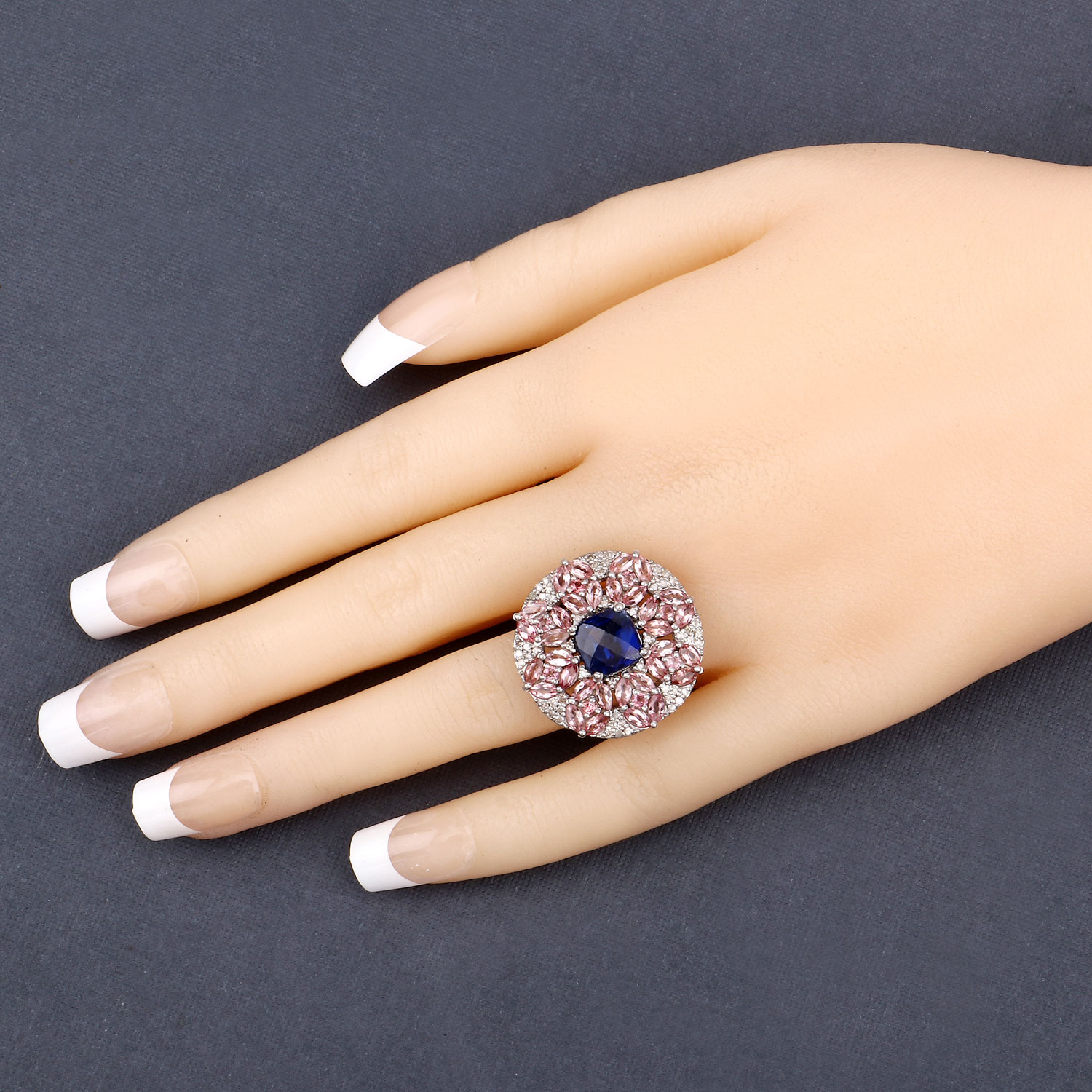 5.35 Carat Genuine Multi Gemstones .925 Sterling Silver Ring