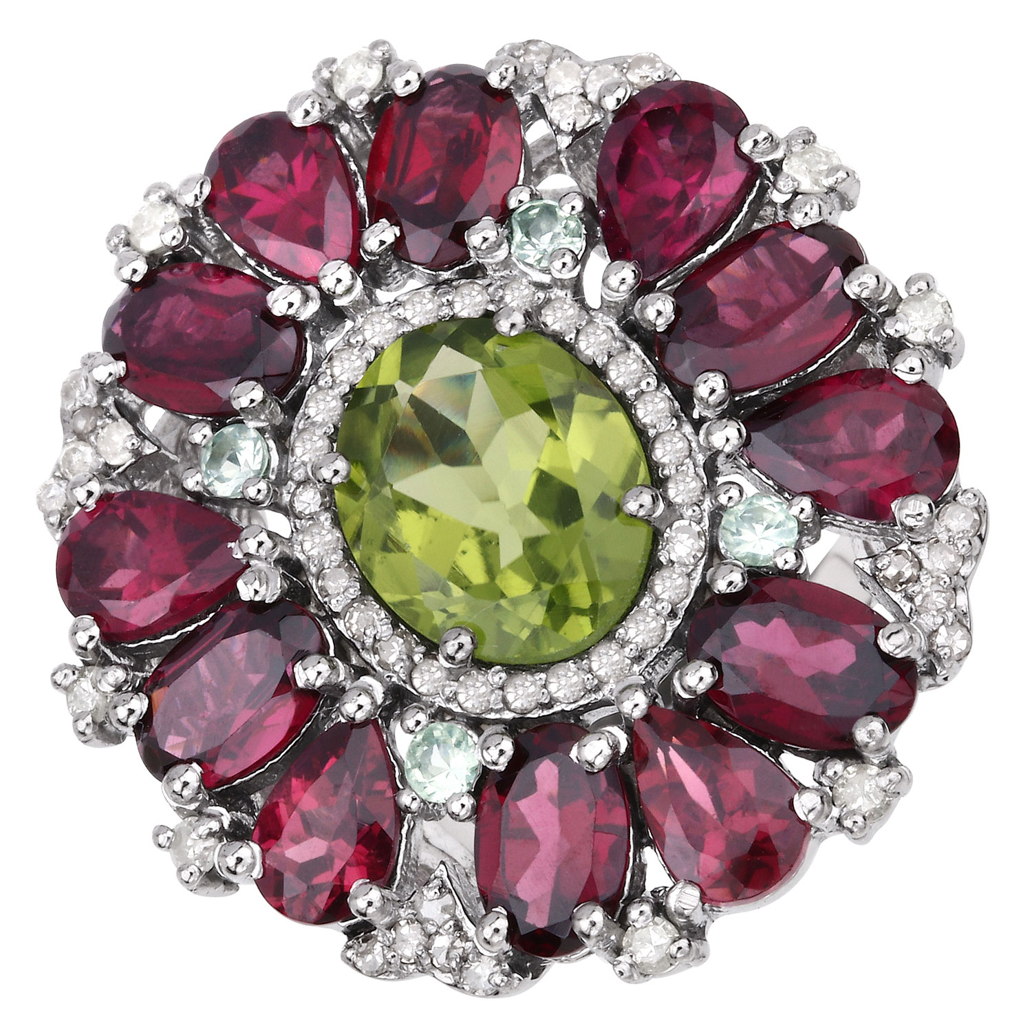 10.18 Carat Genuine Multi Gemstones .925 Sterling Silver Ring