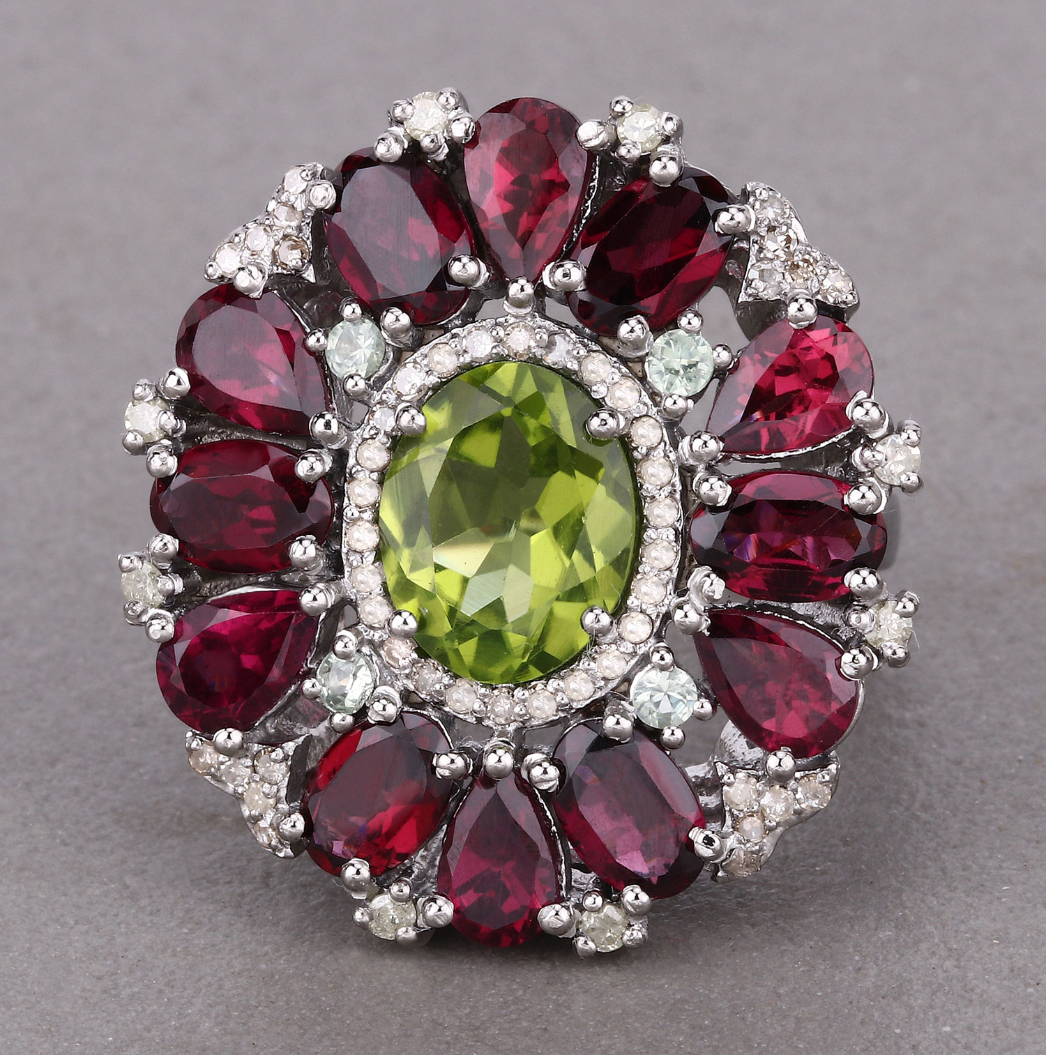 10.18 Carat Genuine Multi Gemstones .925 Sterling Silver Ring