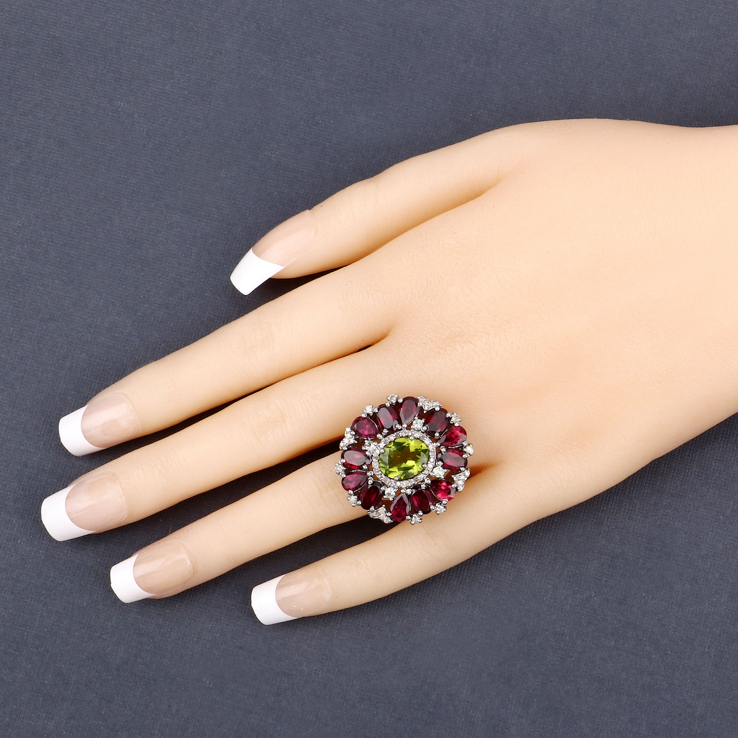 10.18 Carat Genuine Multi Gemstones .925 Sterling Silver Ring