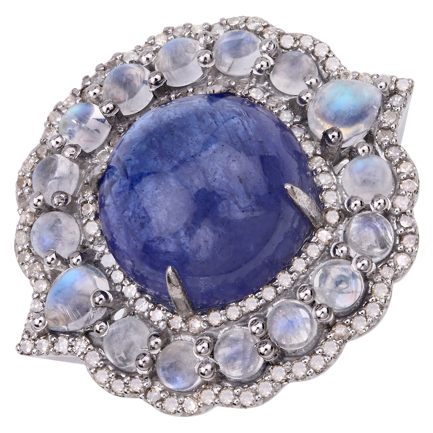 18.32 Carat Genuine Multi Gemstones .925 Sterling Silver Ring