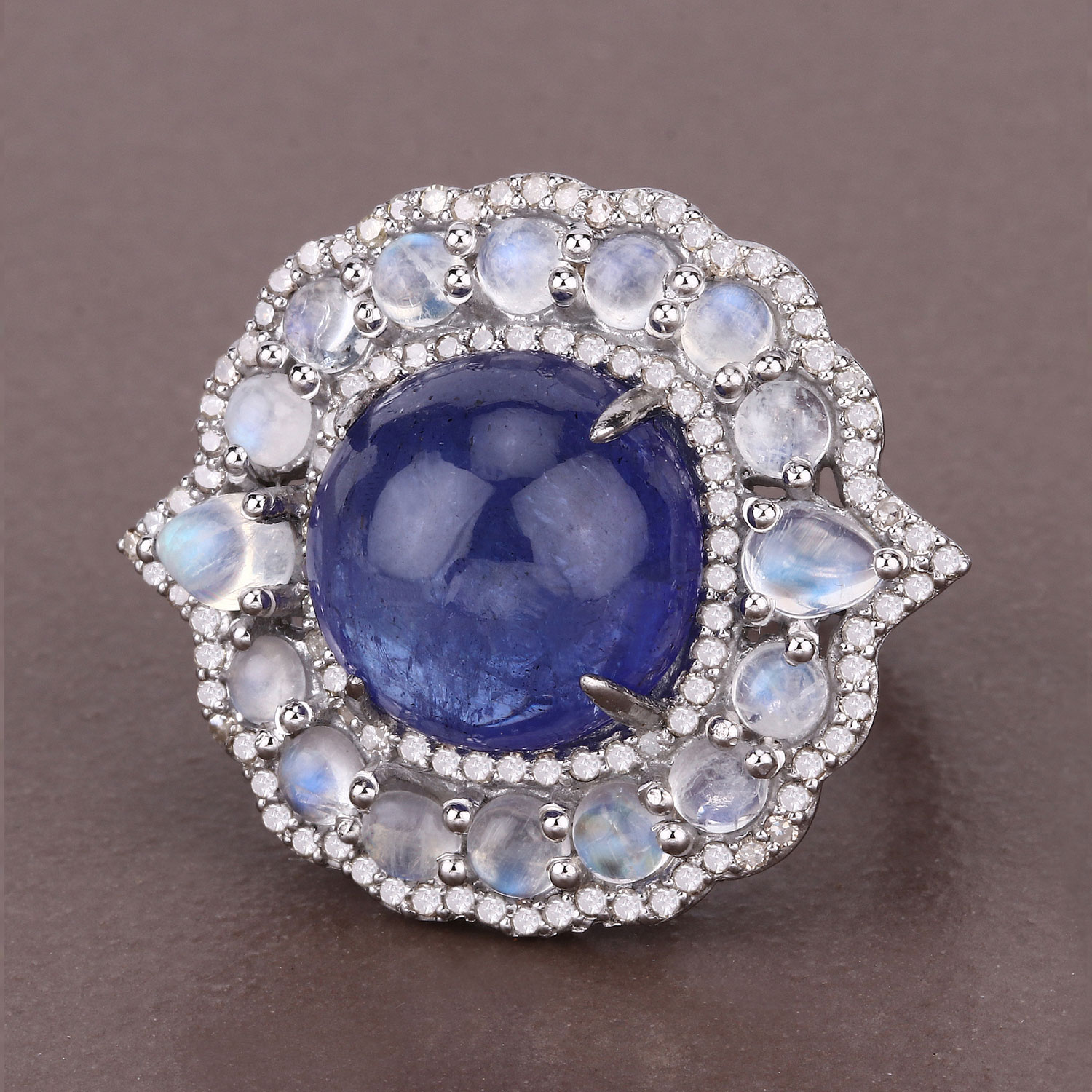 18.32 Carat Genuine Multi Gemstones .925 Sterling Silver Ring