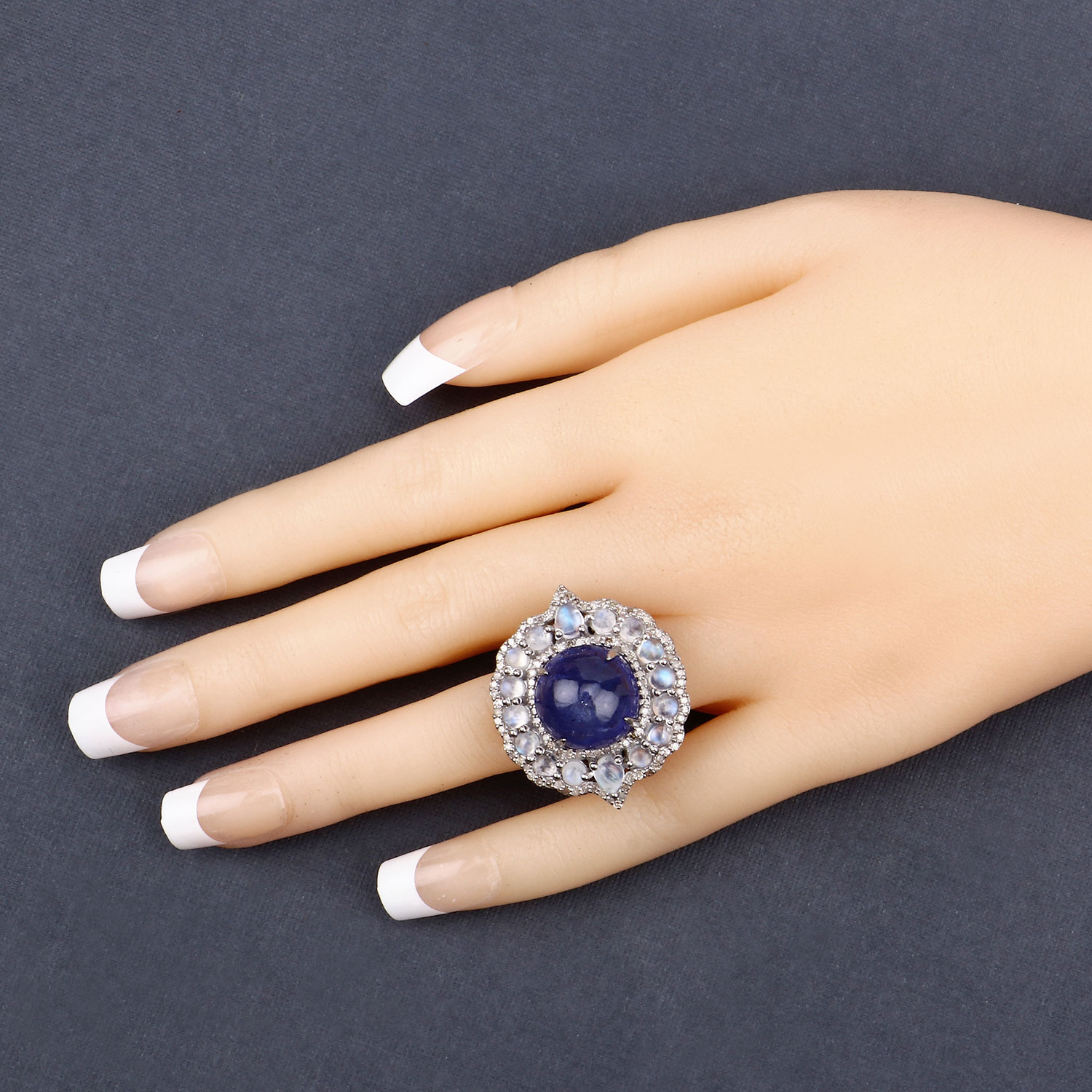 18.32 Carat Genuine Multi Gemstones .925 Sterling Silver Ring