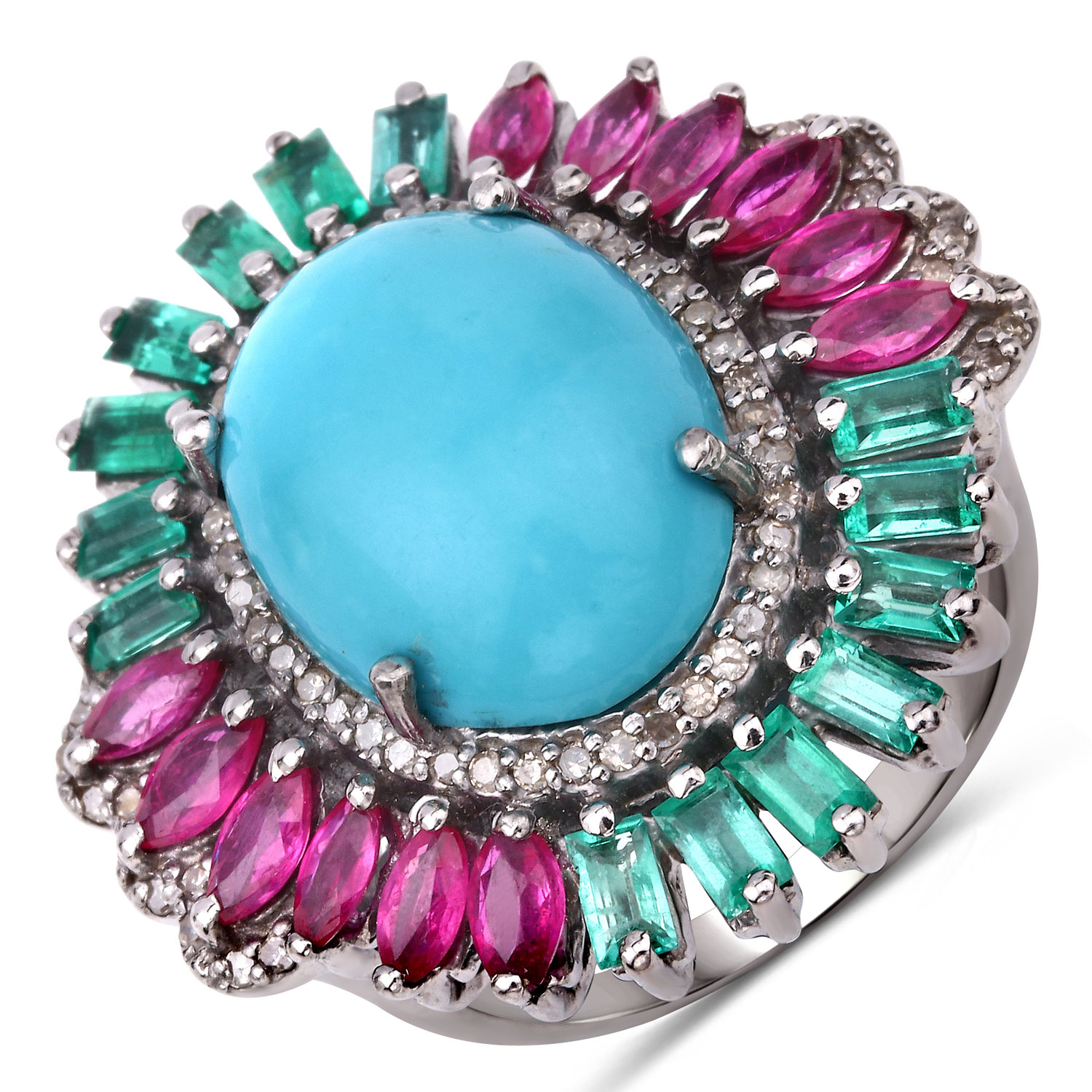 10.53 Carat Genuine Multi Gemstones .925 Sterling Silver Ring