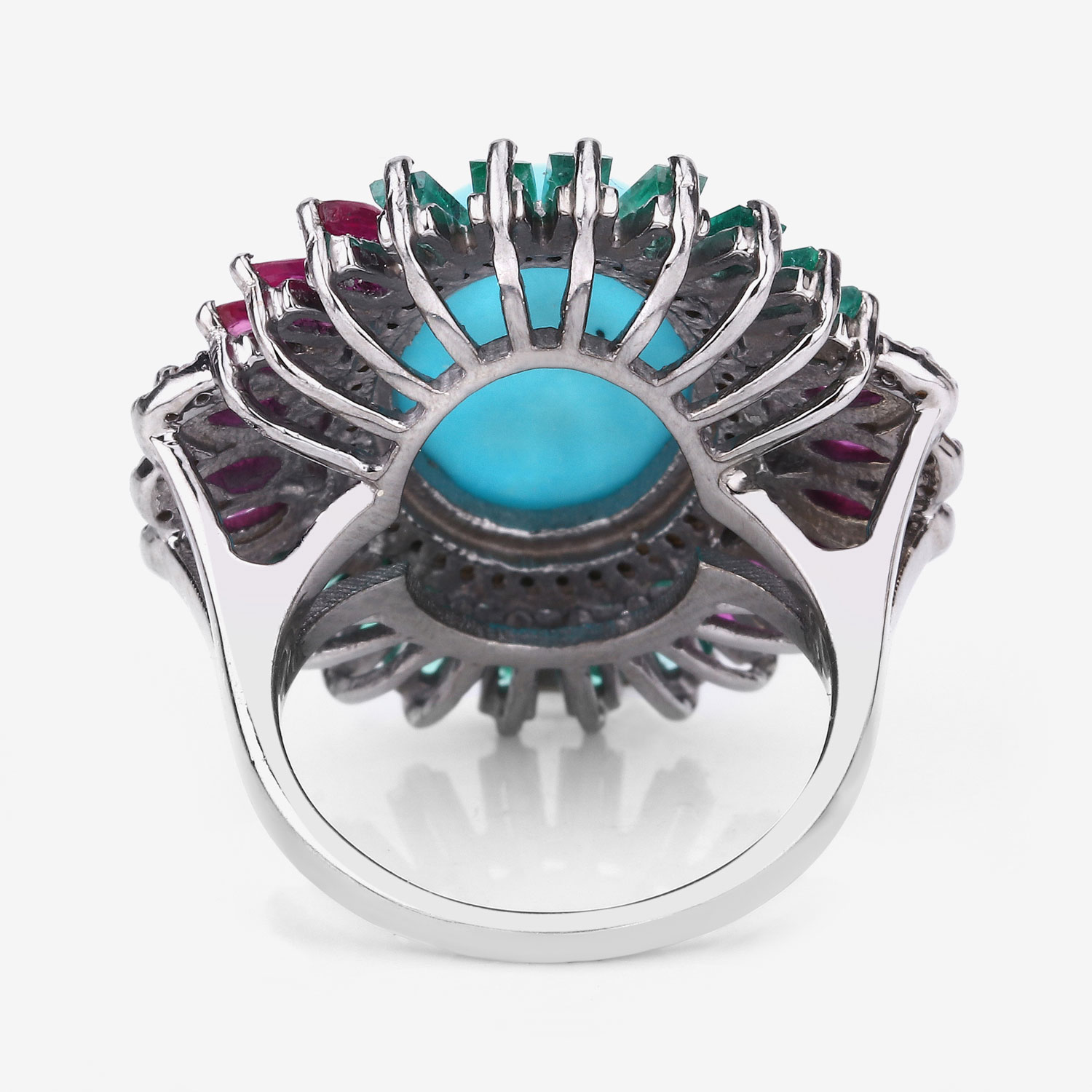 10.53 Carat Genuine Multi Gemstones .925 Sterling Silver Ring