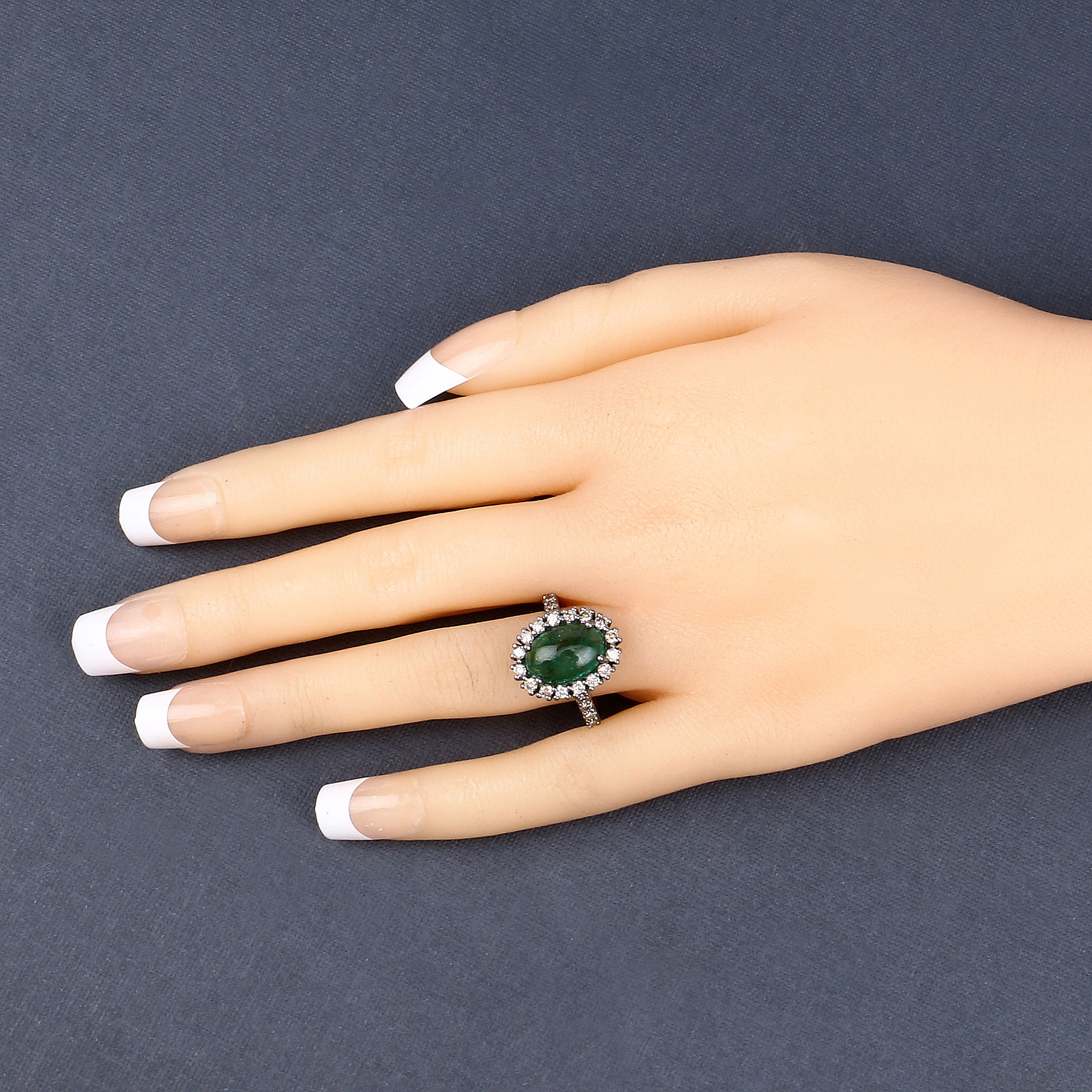 5.55 Carat Genuine Emerald and White Diamond .925 Sterling Silver Ring