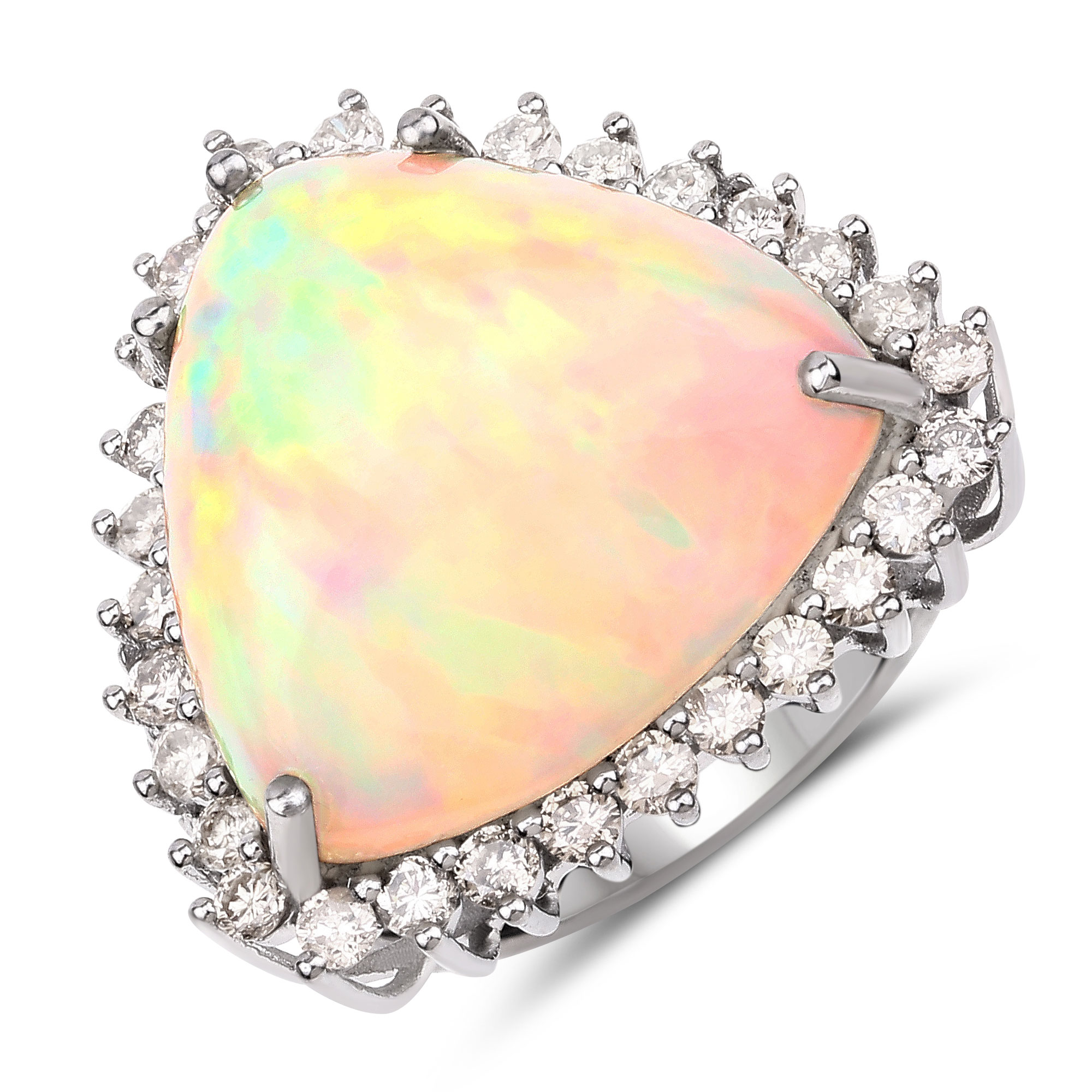 12.94 Carat Genuine Opal and White Diamond .925 Sterling Silver Ring