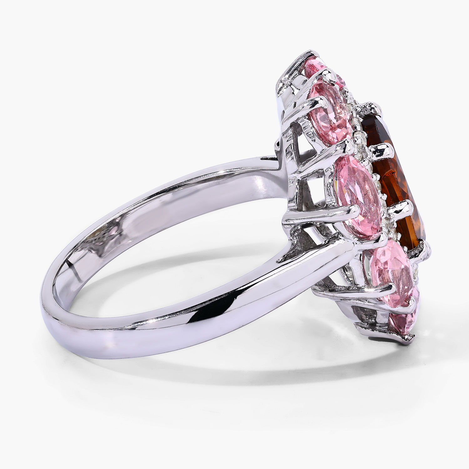 4.23 Carat Genuine Multi Tourmaline and White Diamond .925 Sterling Silver Ring
