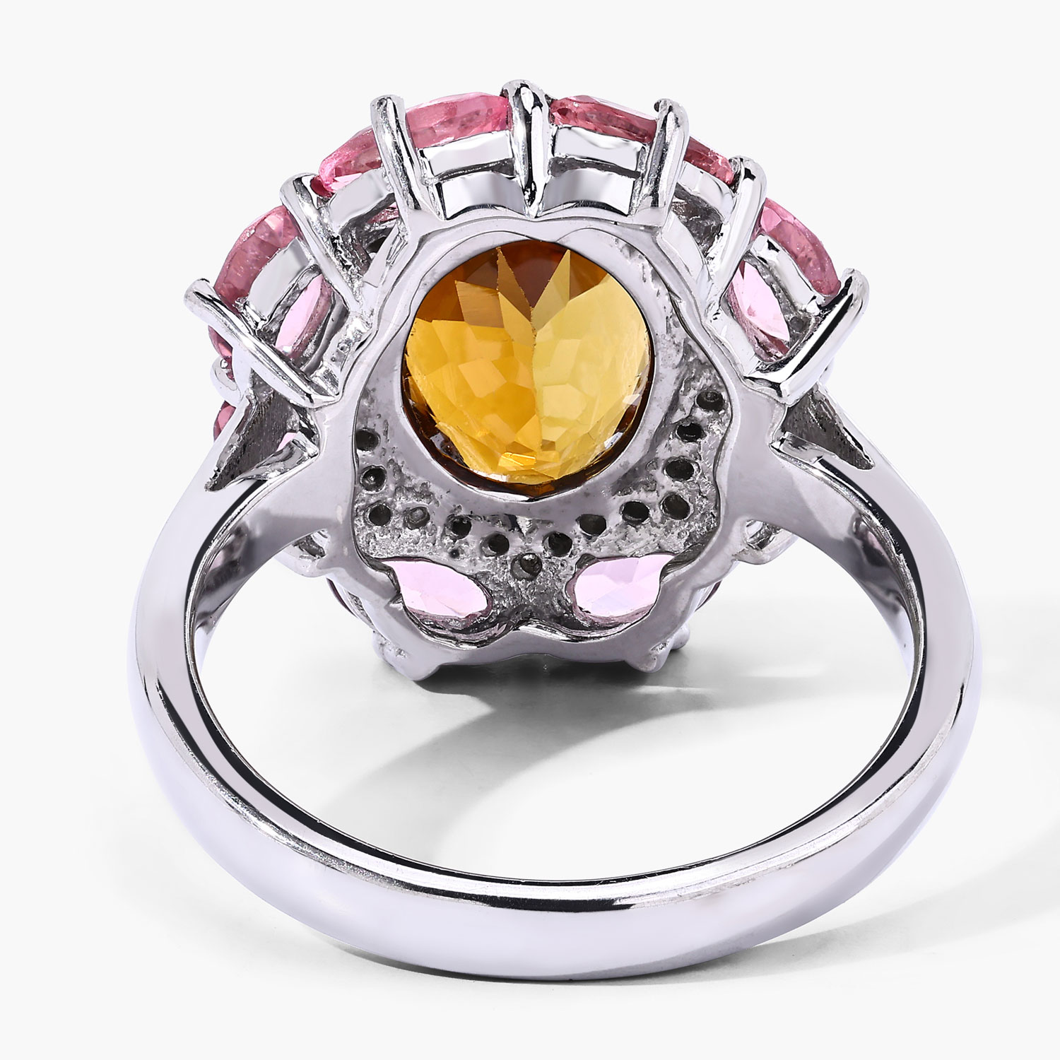 4.23 Carat Genuine Multi Tourmaline and White Diamond .925 Sterling Silver Ring