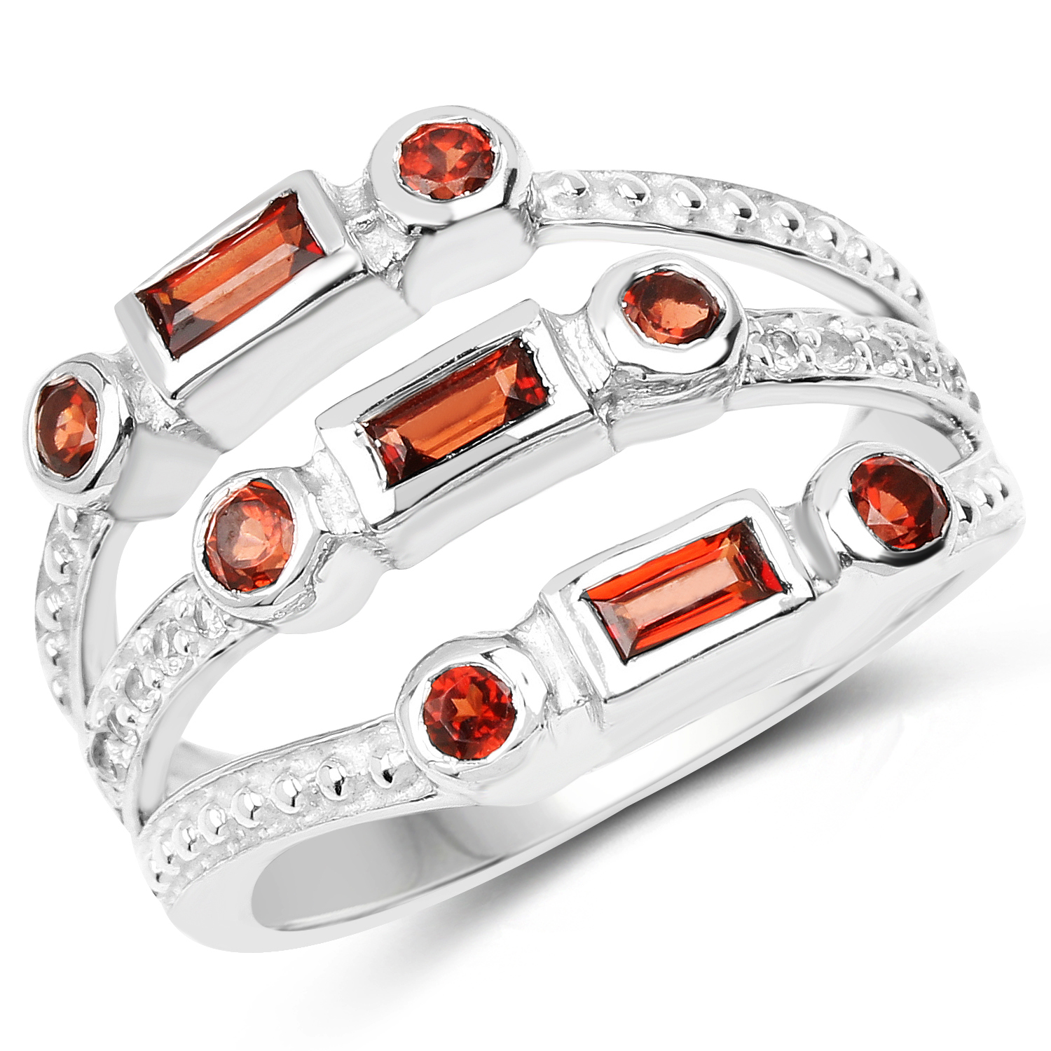 1.22 Carat Genuine Garnet and White Topaz .925 Sterling Silver Ring