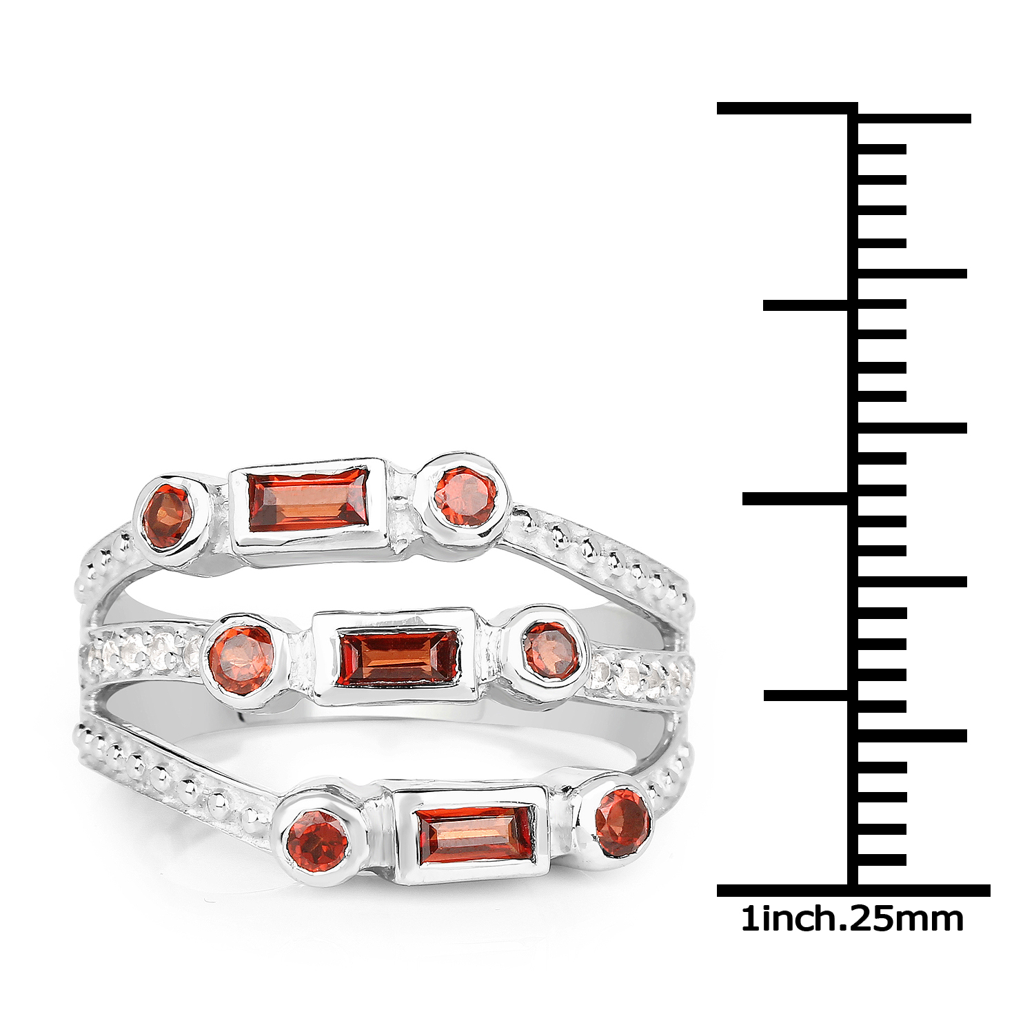 1.22 Carat Genuine Garnet and White Topaz .925 Sterling Silver Ring