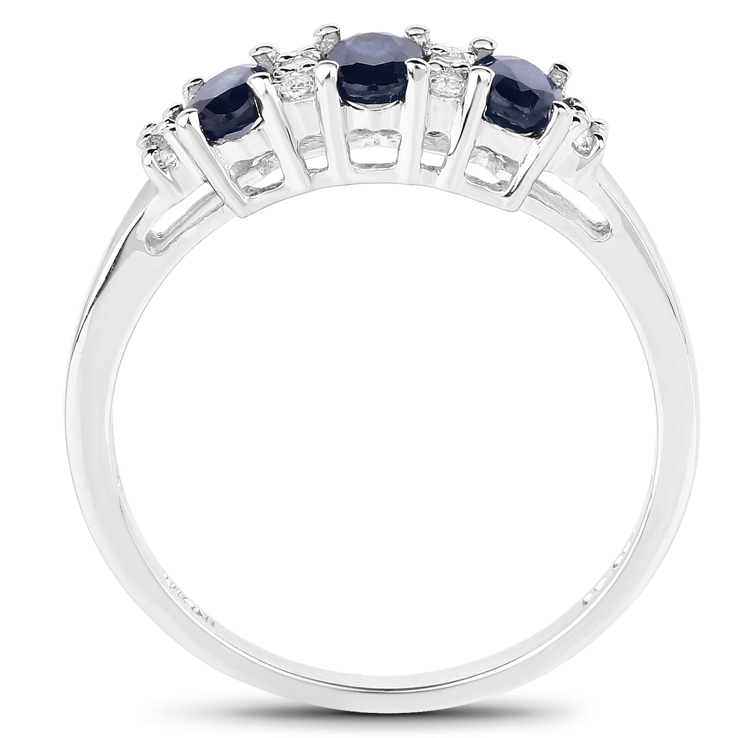 1.49 Carat Genuine Blue Sapphire & White Topaz .925 Sterling Silver Ring