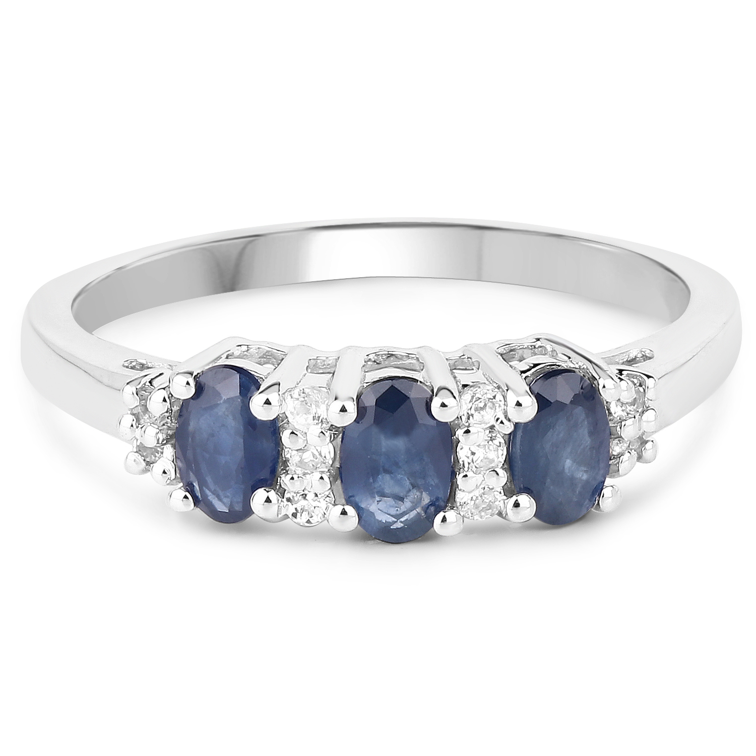 1.49 Carat Genuine Blue Sapphire & White Topaz .925 Sterling Silver Ring