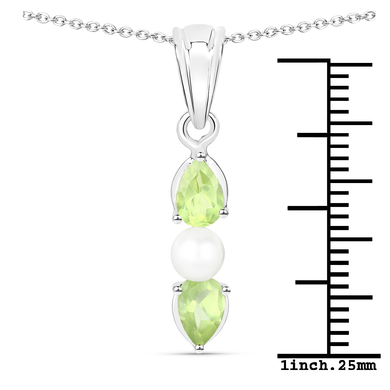 1.40 Carat Genuine Peridot and Pearl .925 Sterling Silver Pendant