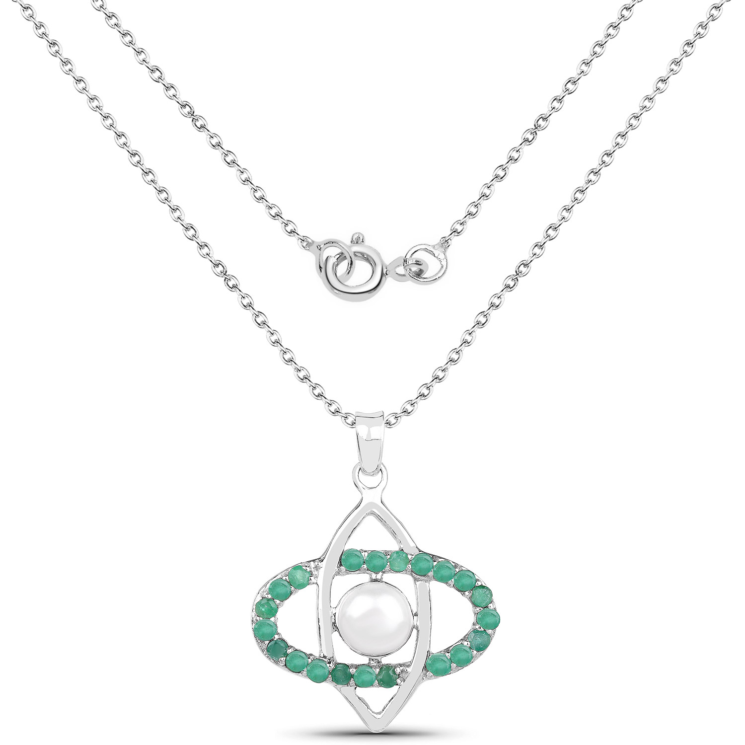2.58 Carat Genuine Emerald and Pearl .925 Sterling Silver Pendant