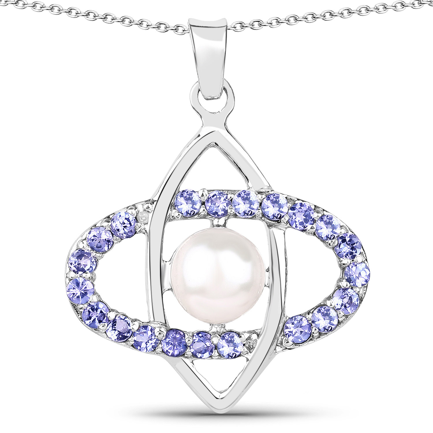 2.69 Carat Genuine Tanzanite and Pearl .925 Sterling Silver Pendant