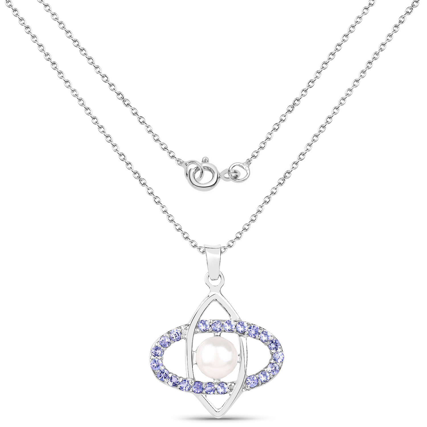 2.69 Carat Genuine Tanzanite and Pearl .925 Sterling Silver Pendant