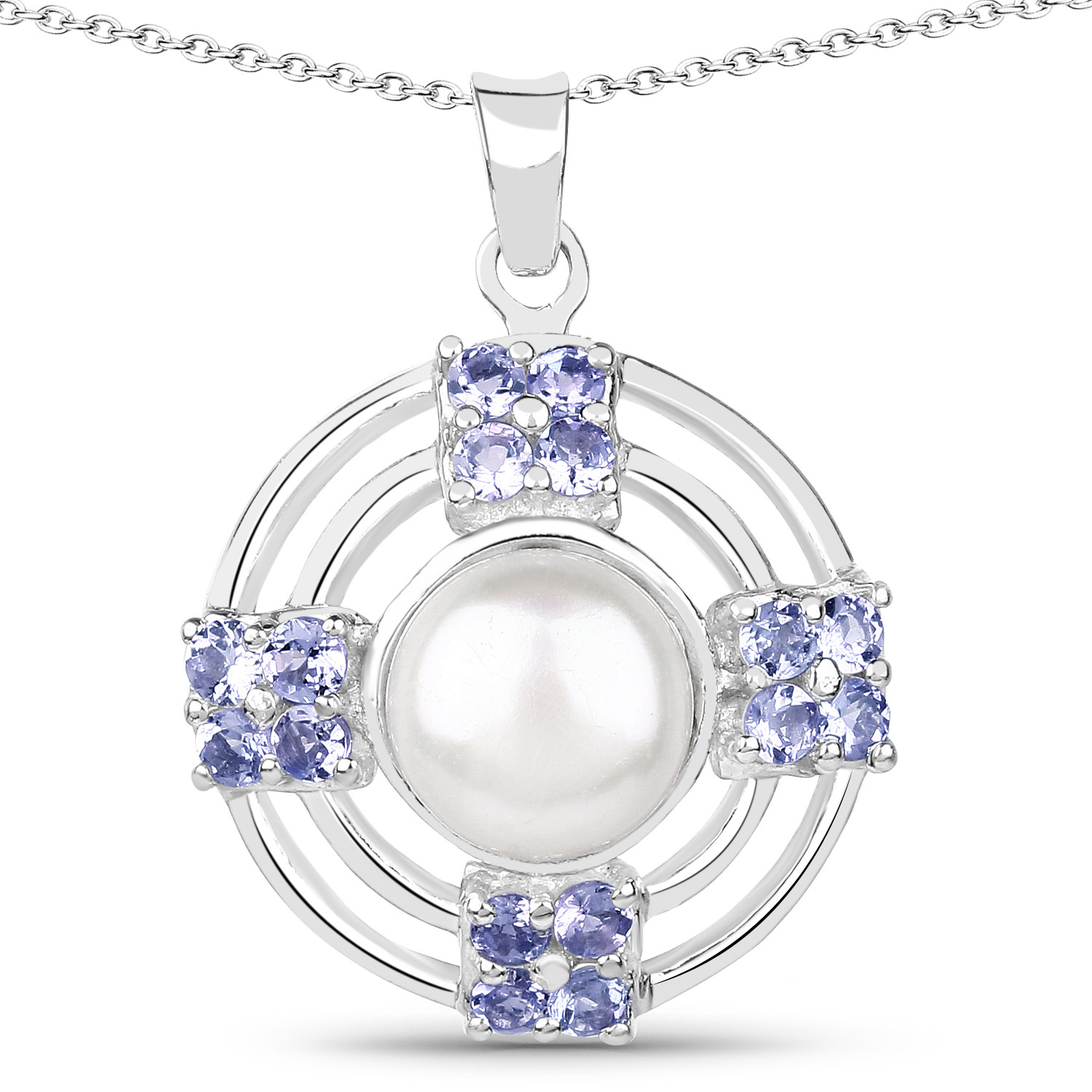 3.62 Carat Genuine Tanzanite and Pearl .925 Sterling Silver Pendant