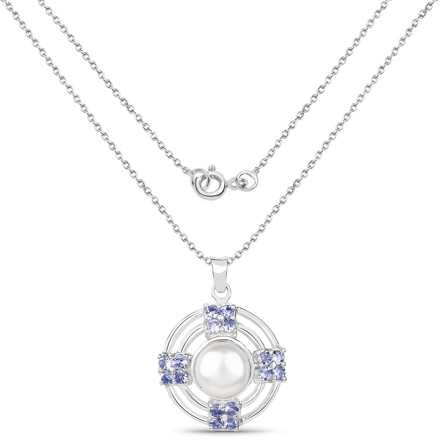 3.62 Carat Genuine Tanzanite and Pearl .925 Sterling Silver Pendant