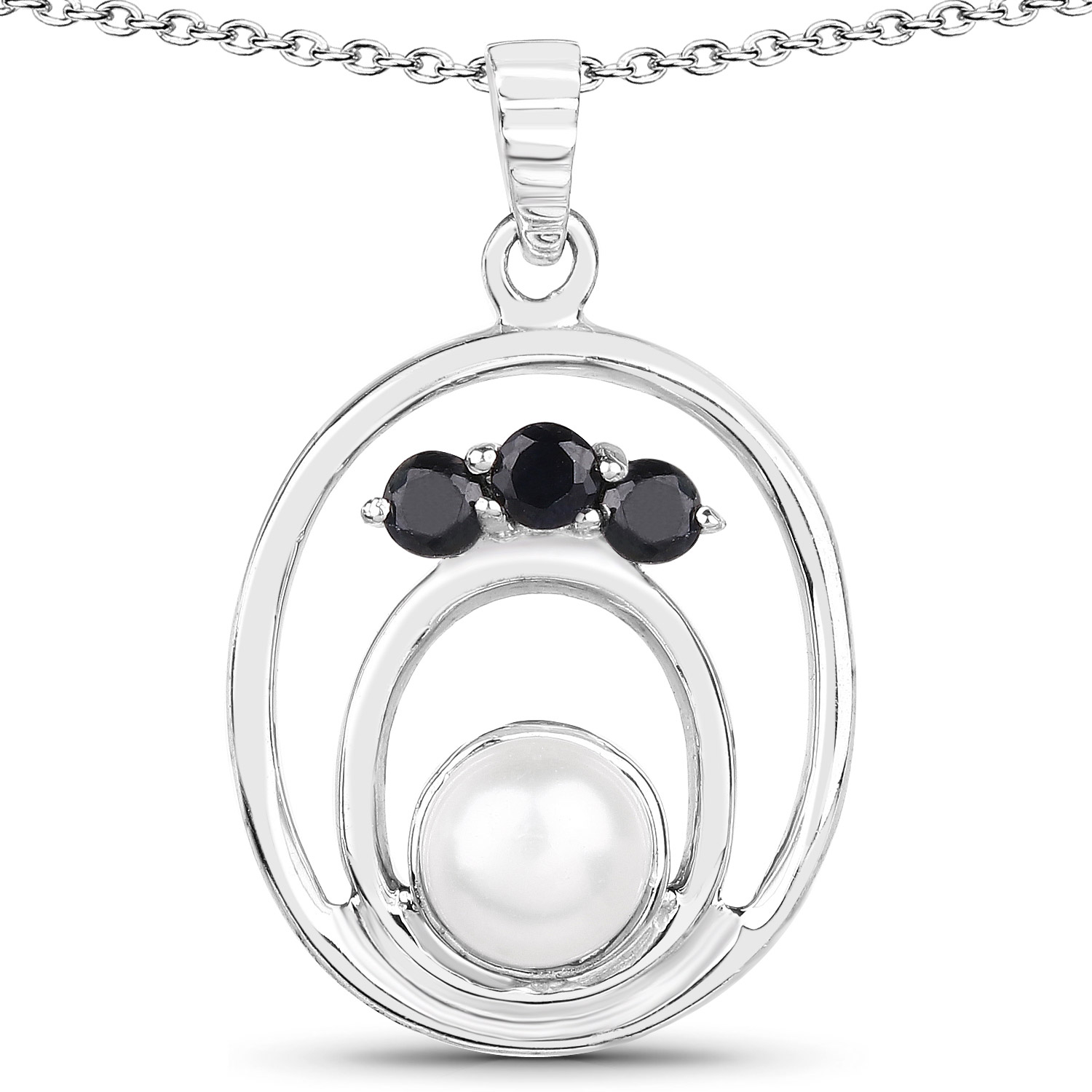 2.31 Carat Genuine Blue Sapphire and Pearl .925 Sterling Silver Pendant