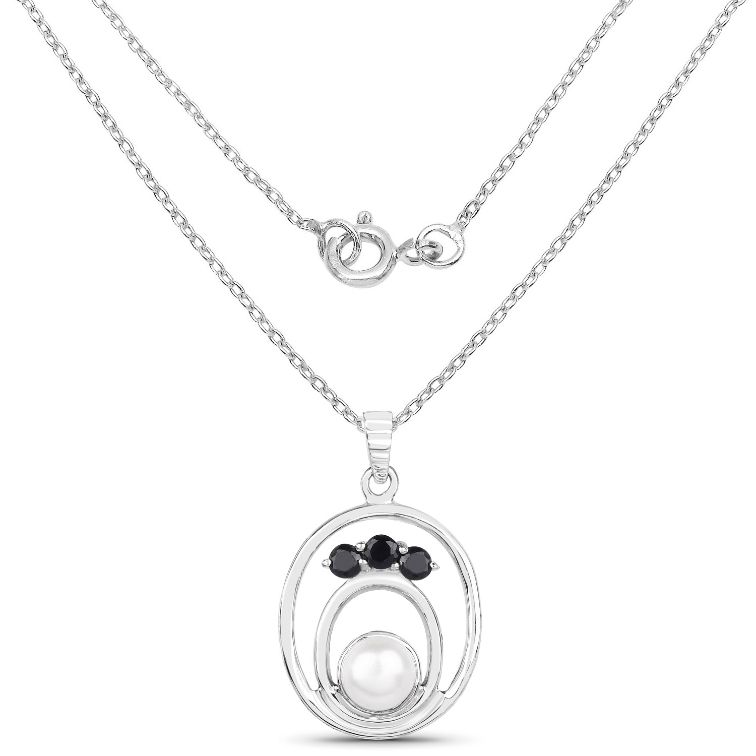 2.31 Carat Genuine Blue Sapphire and Pearl .925 Sterling Silver Pendant