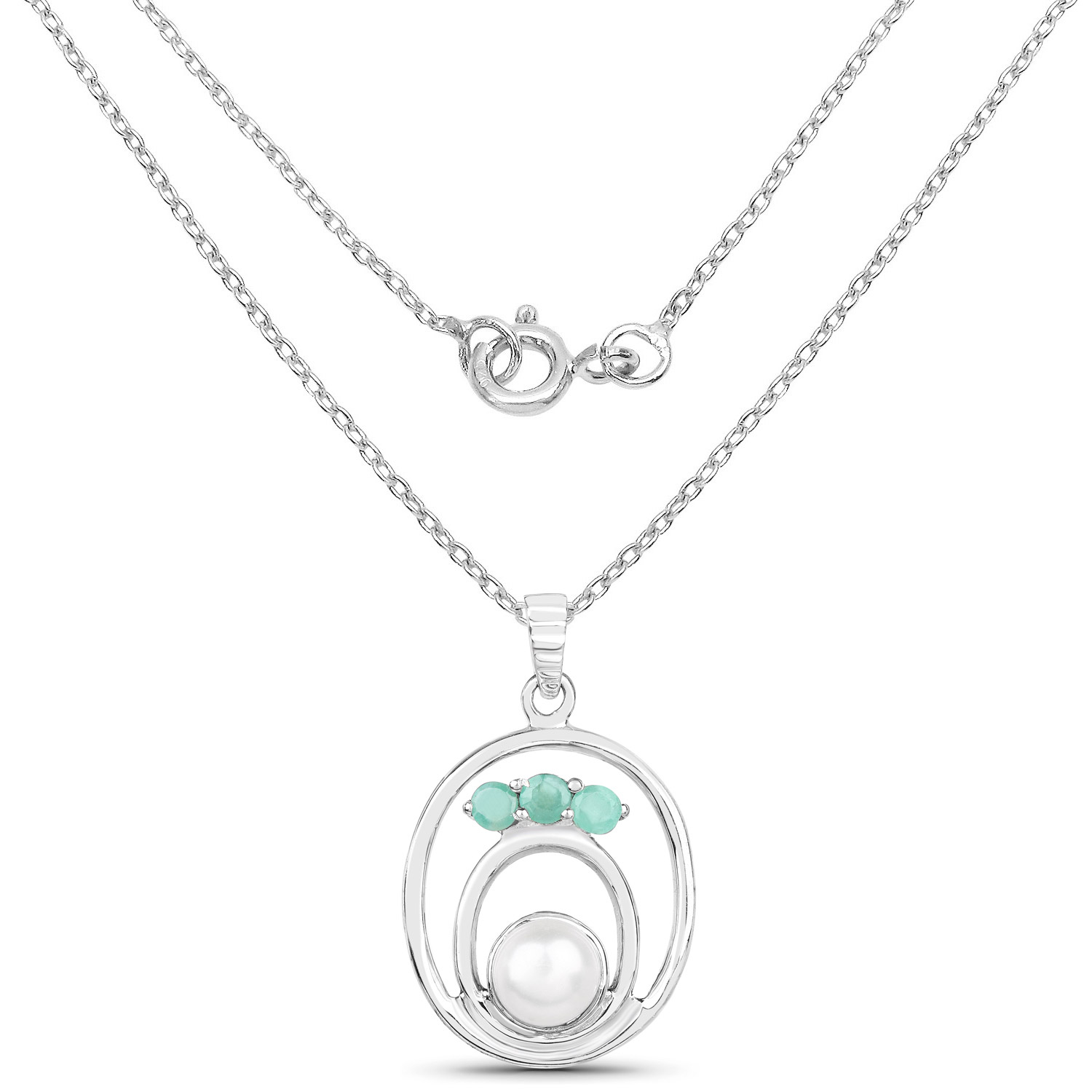 2.25 Carat Genuine Emerald and Pearl .925 Sterling Silver Pendant