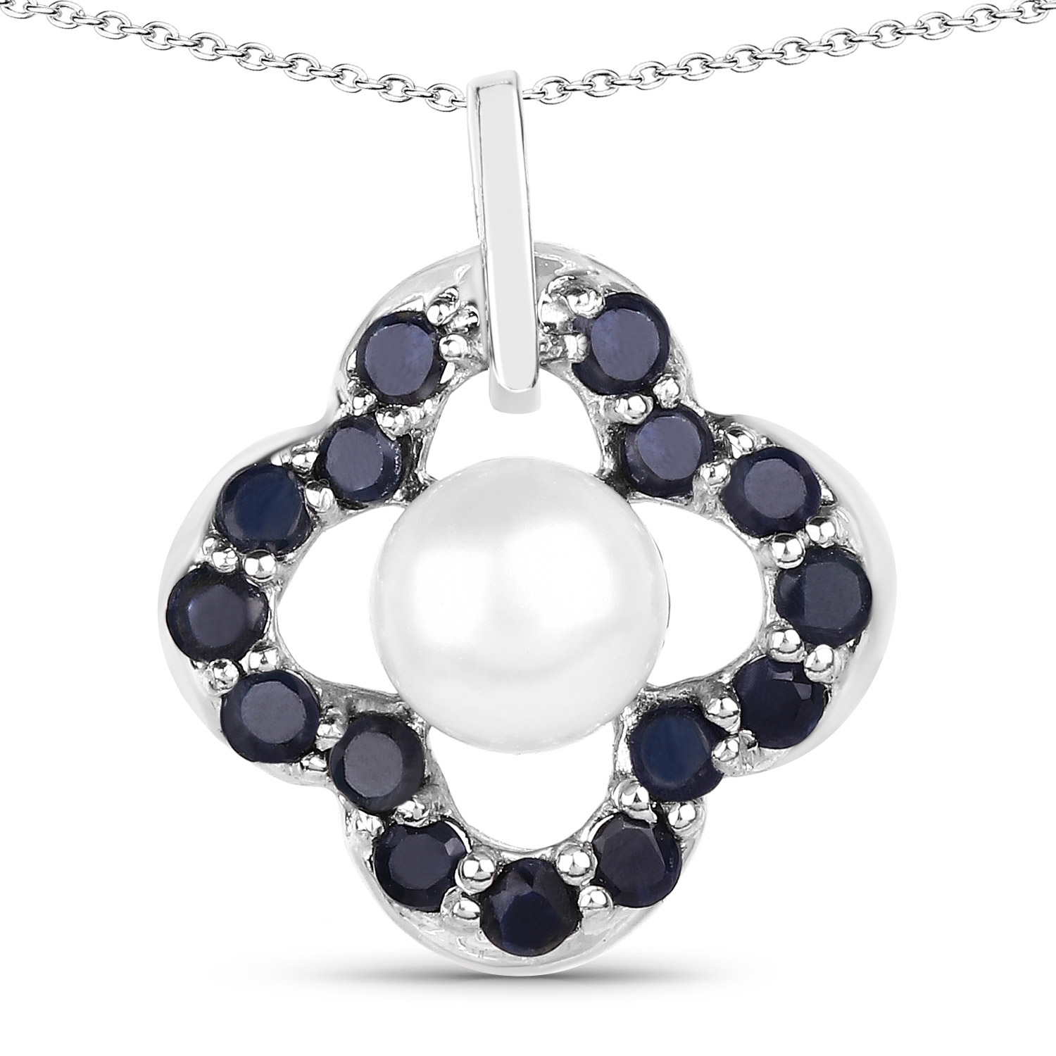 2.85 Carat Genuine Blue Sapphire and Pearl .925 Sterling Silver Pendant