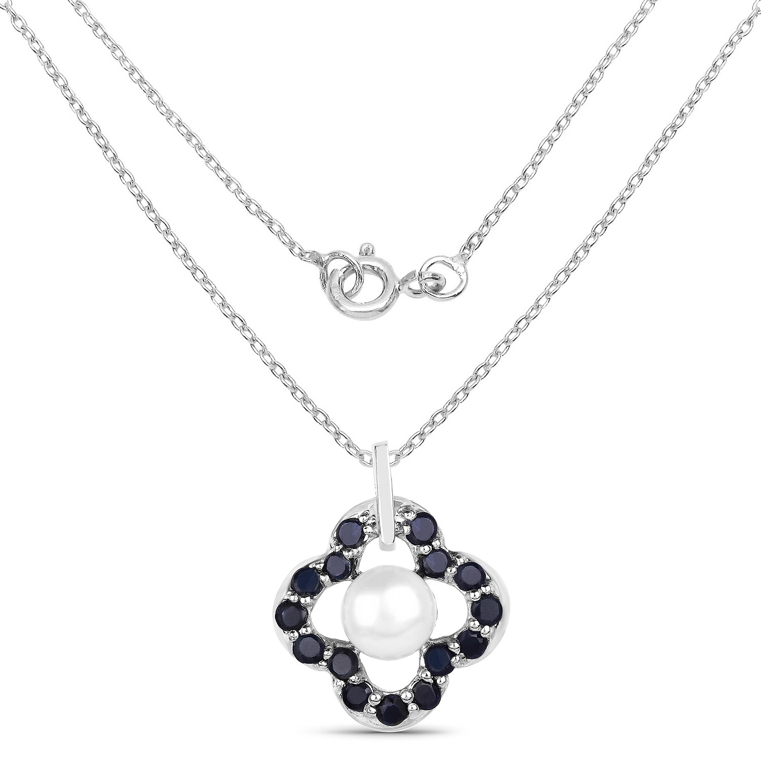 2.85 Carat Genuine Blue Sapphire and Pearl .925 Sterling Silver Pendant
