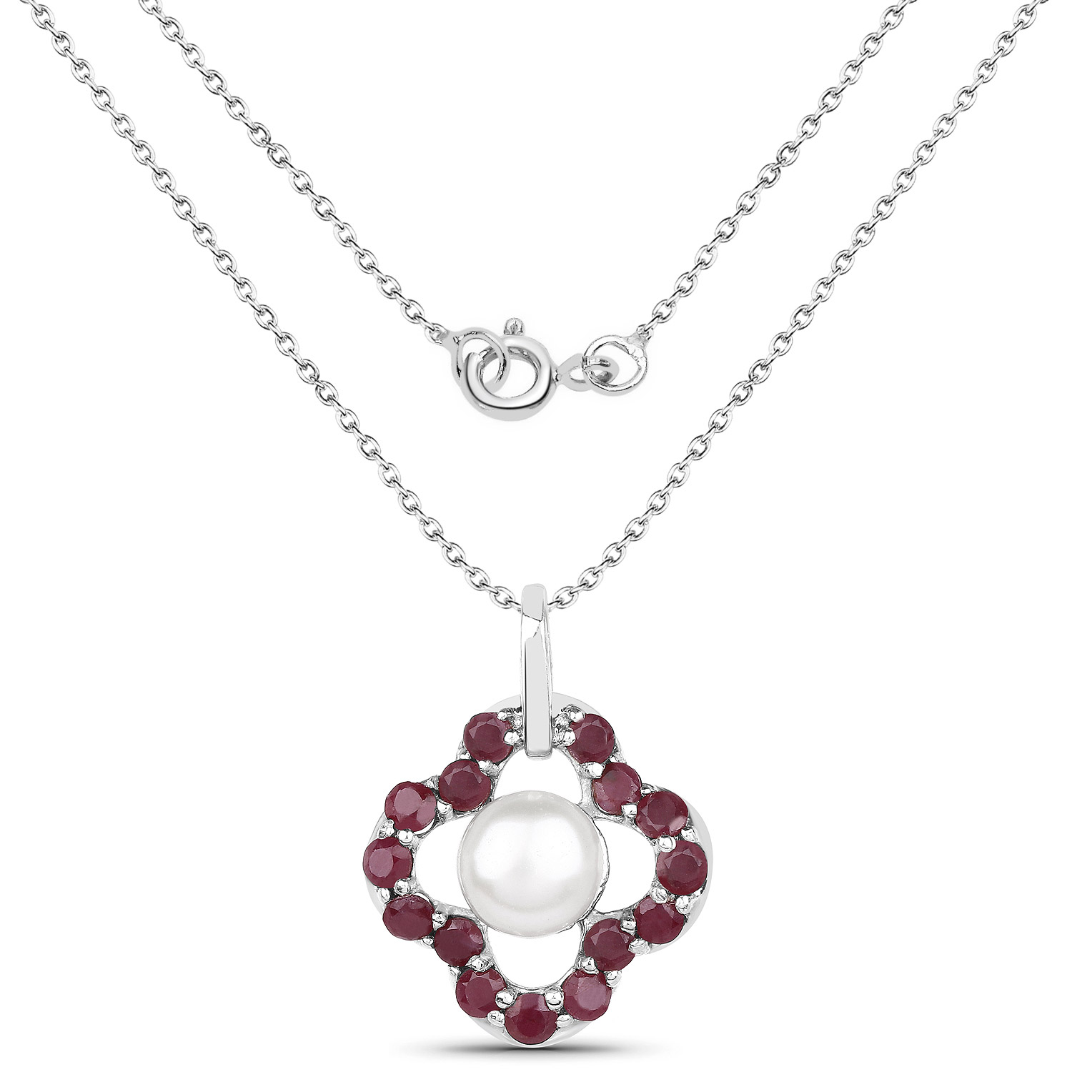 3.06 Carat Genuine Ruby and Pearl .925 Sterling Silver Pendant