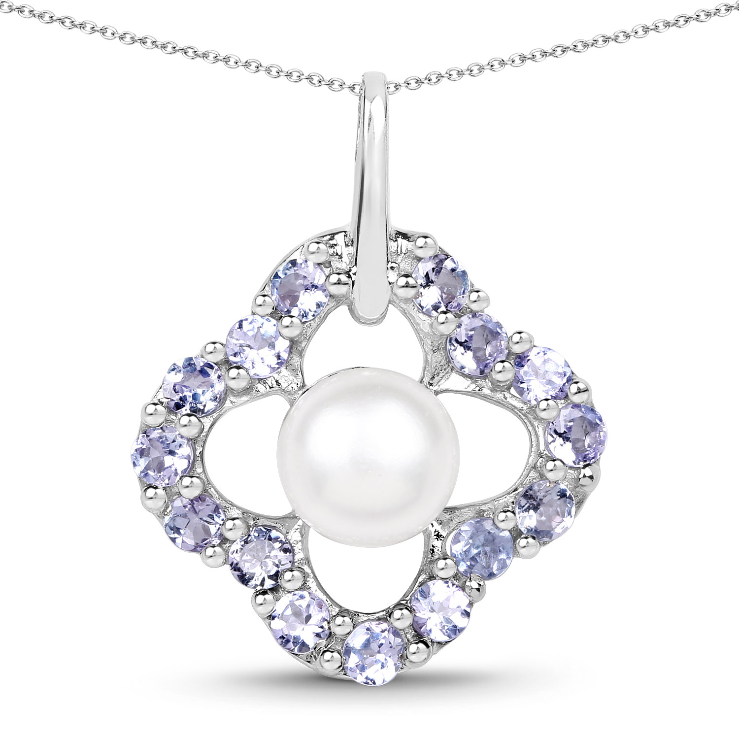 3.00 Carat Genuine Tanzanite and Pearl .925 Sterling Silver Pendant