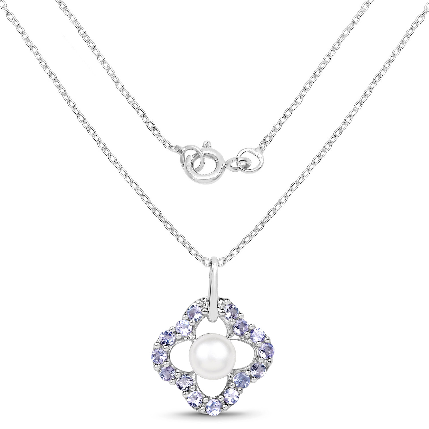 3.00 Carat Genuine Tanzanite and Pearl .925 Sterling Silver Pendant