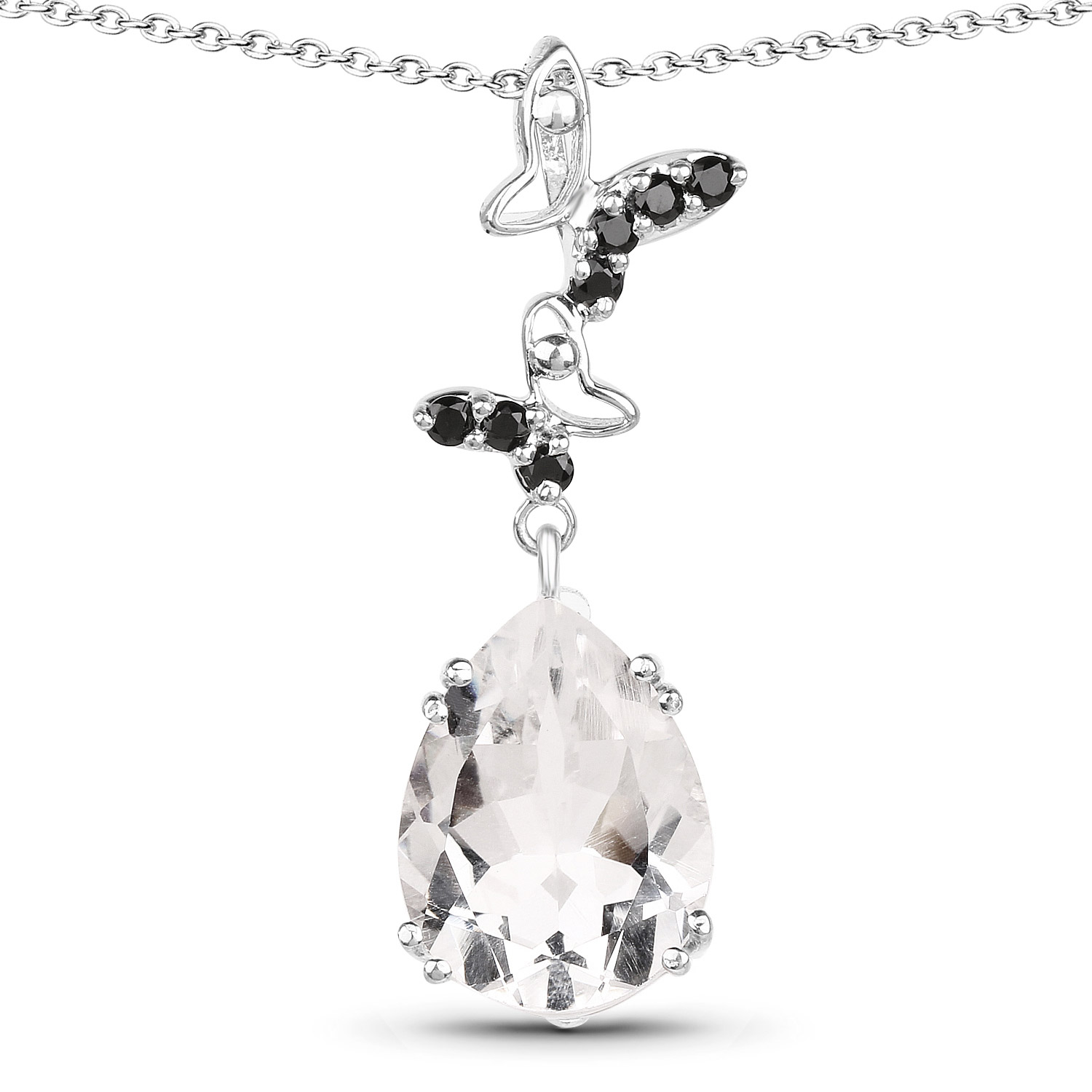 7.88 Carat Genuine Crystal Quartz and Black Spinel .925 Sterling Silver Pendant