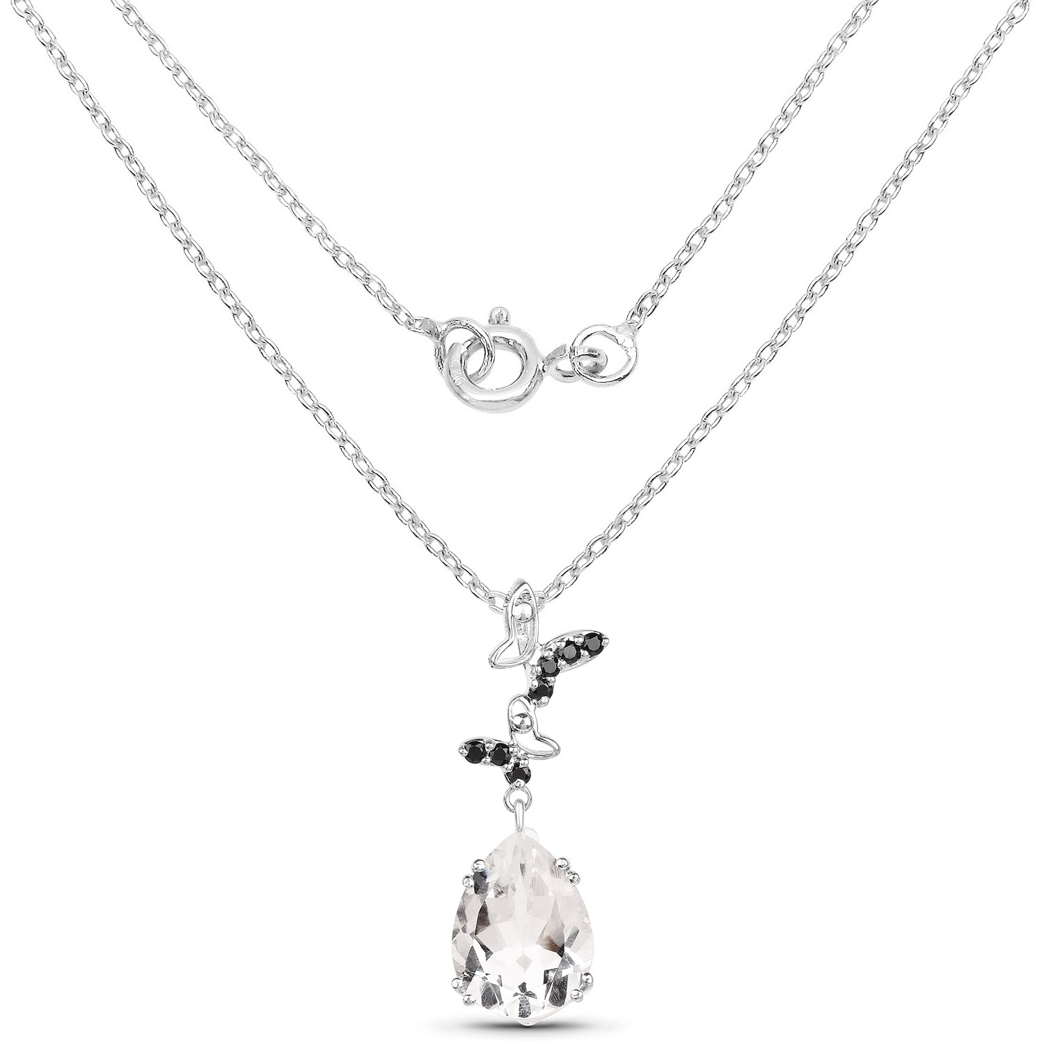 7.88 Carat Genuine Crystal Quartz and Black Spinel .925 Sterling Silver Pendant