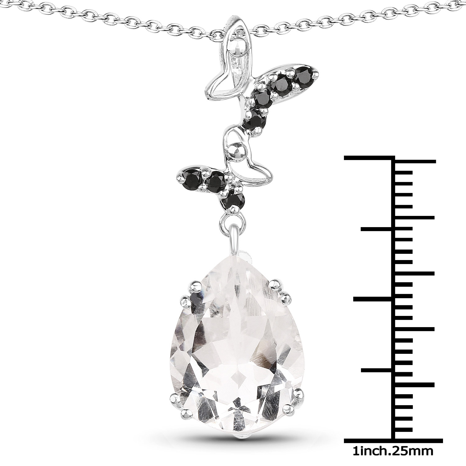 7.88 Carat Genuine Crystal Quartz and Black Spinel .925 Sterling Silver Pendant