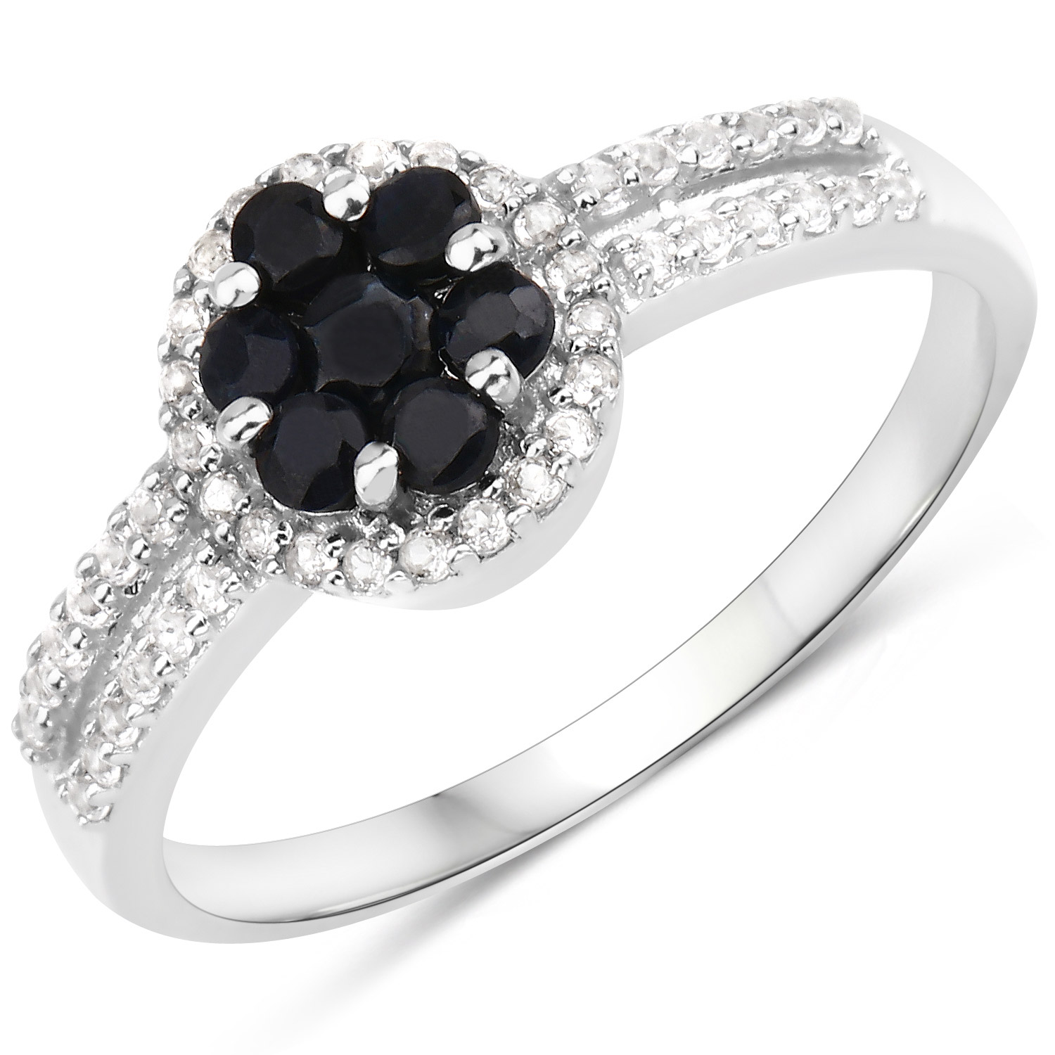 0.53 Carat Genuine Blue Sapphire and White Topaz .925 Sterling Silver Ring