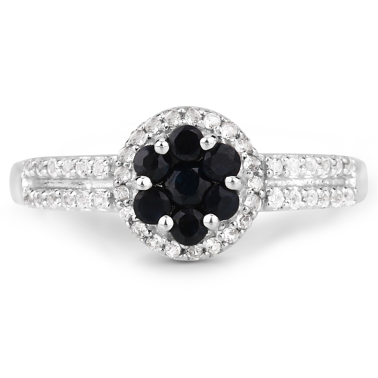 0.53 Carat Genuine Blue Sapphire and White Topaz .925 Sterling Silver Ring