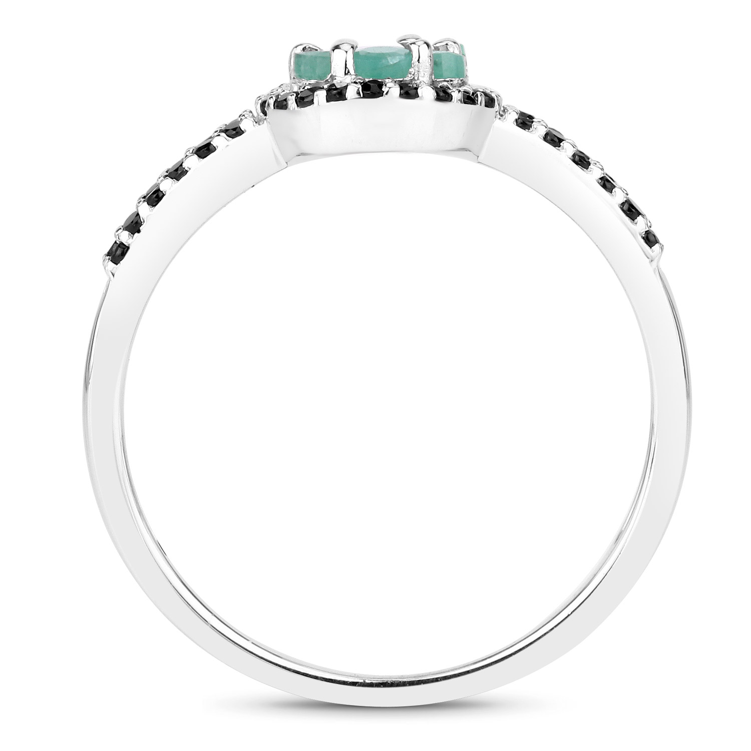 0.55 Carat Genuine Emerald and Black Spinel .925 Sterling Silver Ring
