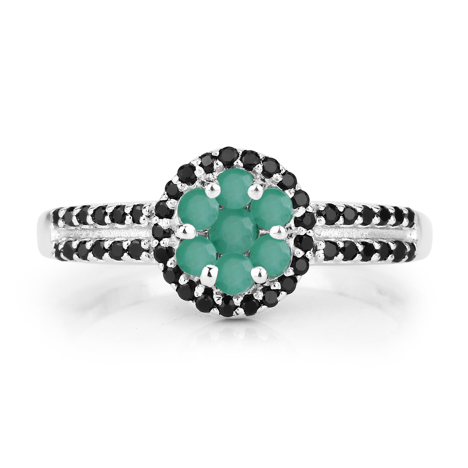 0.55 Carat Genuine Emerald and Black Spinel .925 Sterling Silver Ring