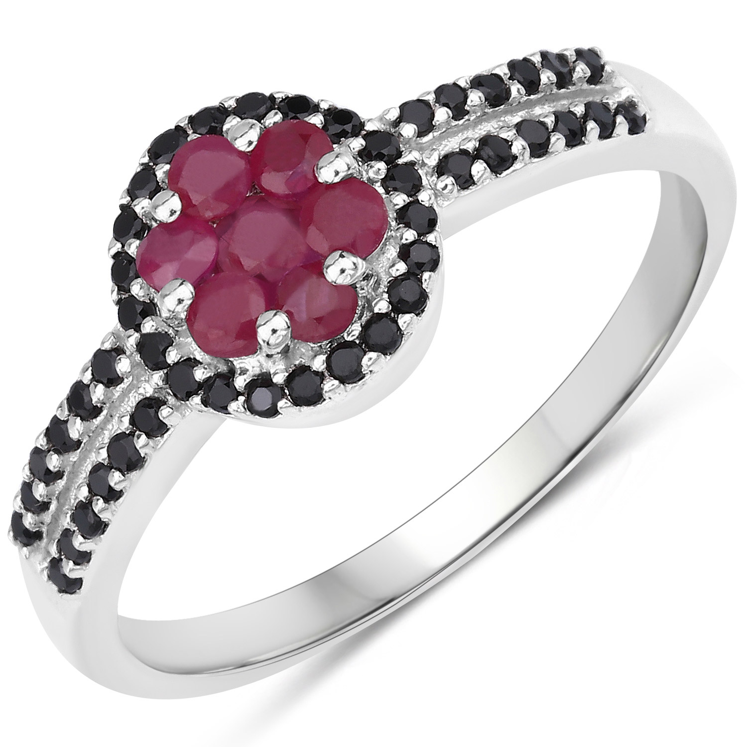 0.69 Carat Genuine Ruby and Black Spinel .925 Sterling Silver Ring