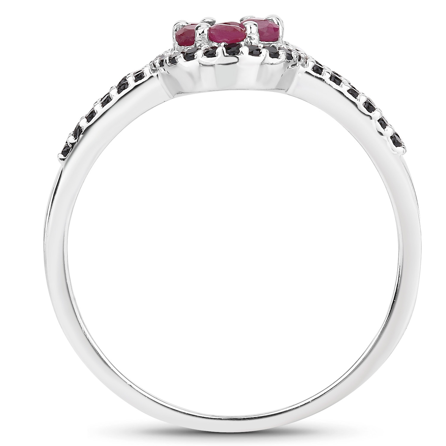 0.71 Carat Genuine Ruby and Black Spinel .925 Sterling Silver Ring 