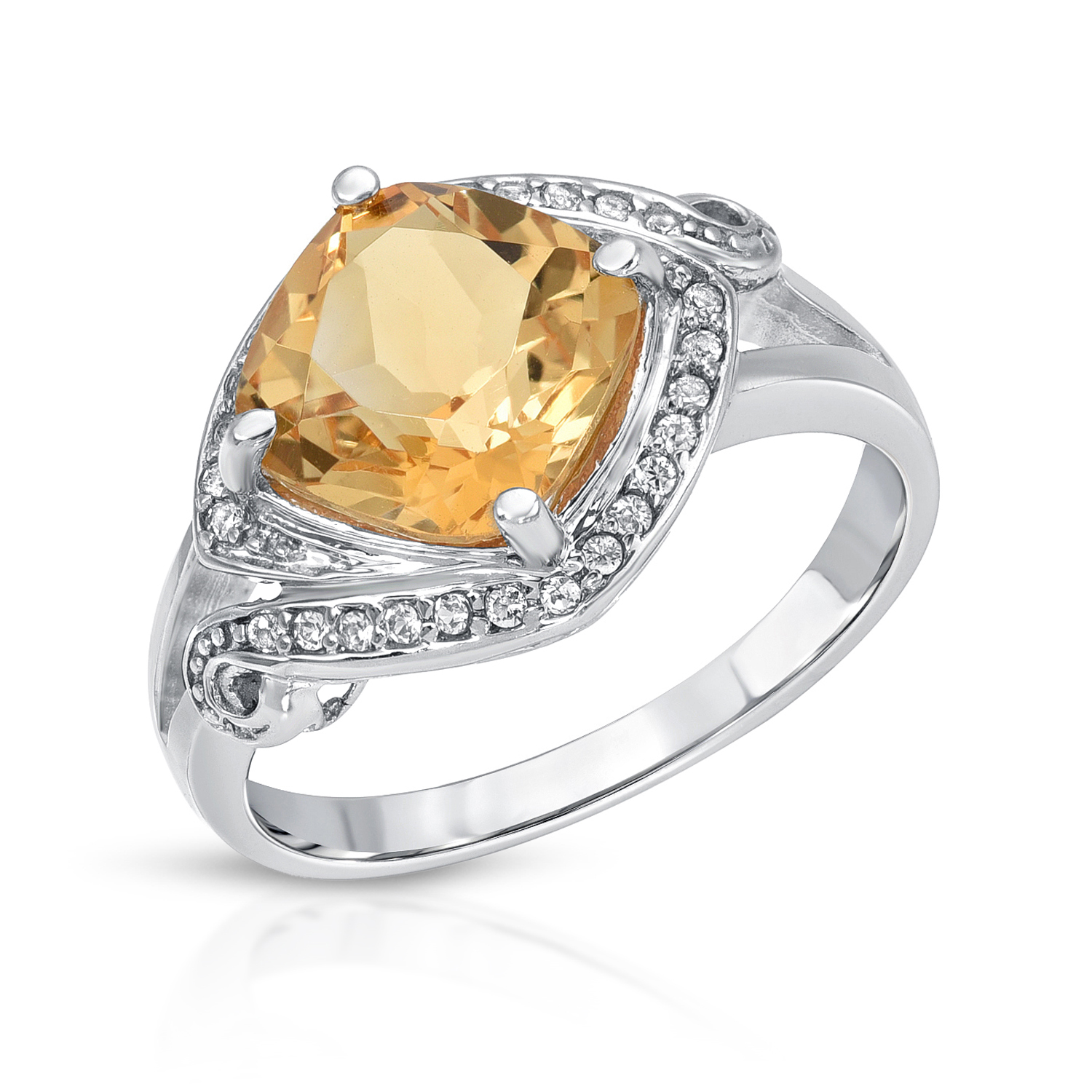 3.00 Carat Genuine Citrine and White Topaz .925 Sterling Silver Ring