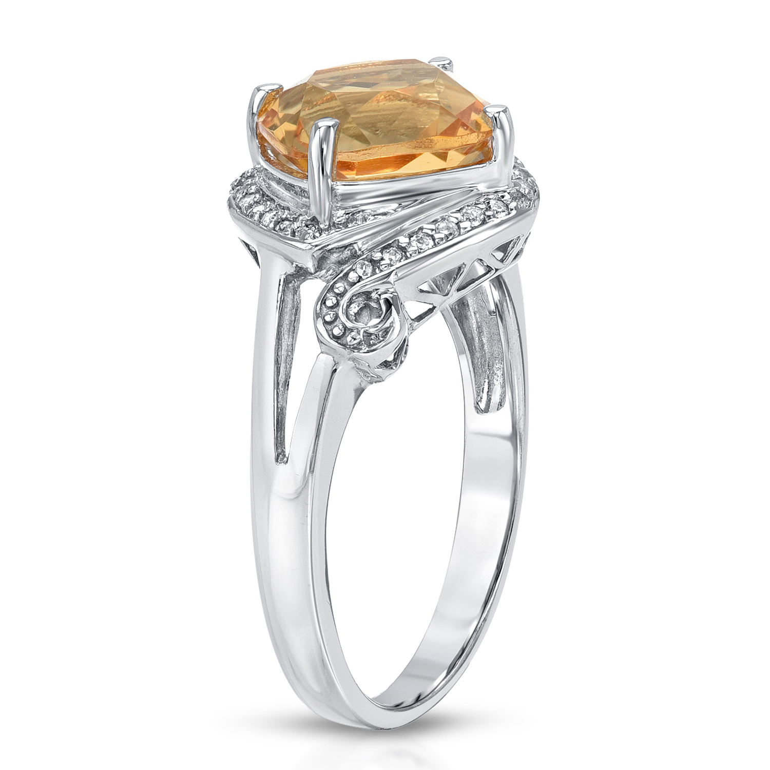 3.00 Carat Genuine Citrine and White Topaz .925 Sterling Silver Ring