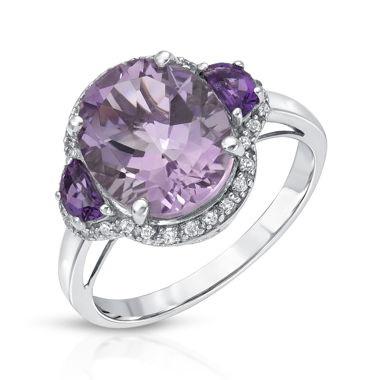 3.36 Carat Genuine Amethyst and White Diamond .925 Sterling Silver Ring