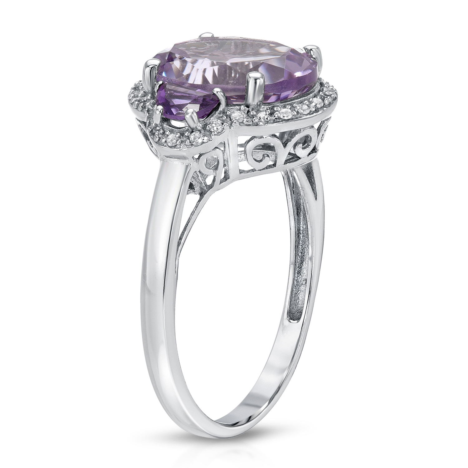 3.36 Carat Genuine Amethyst and White Diamond .925 Sterling Silver Ring