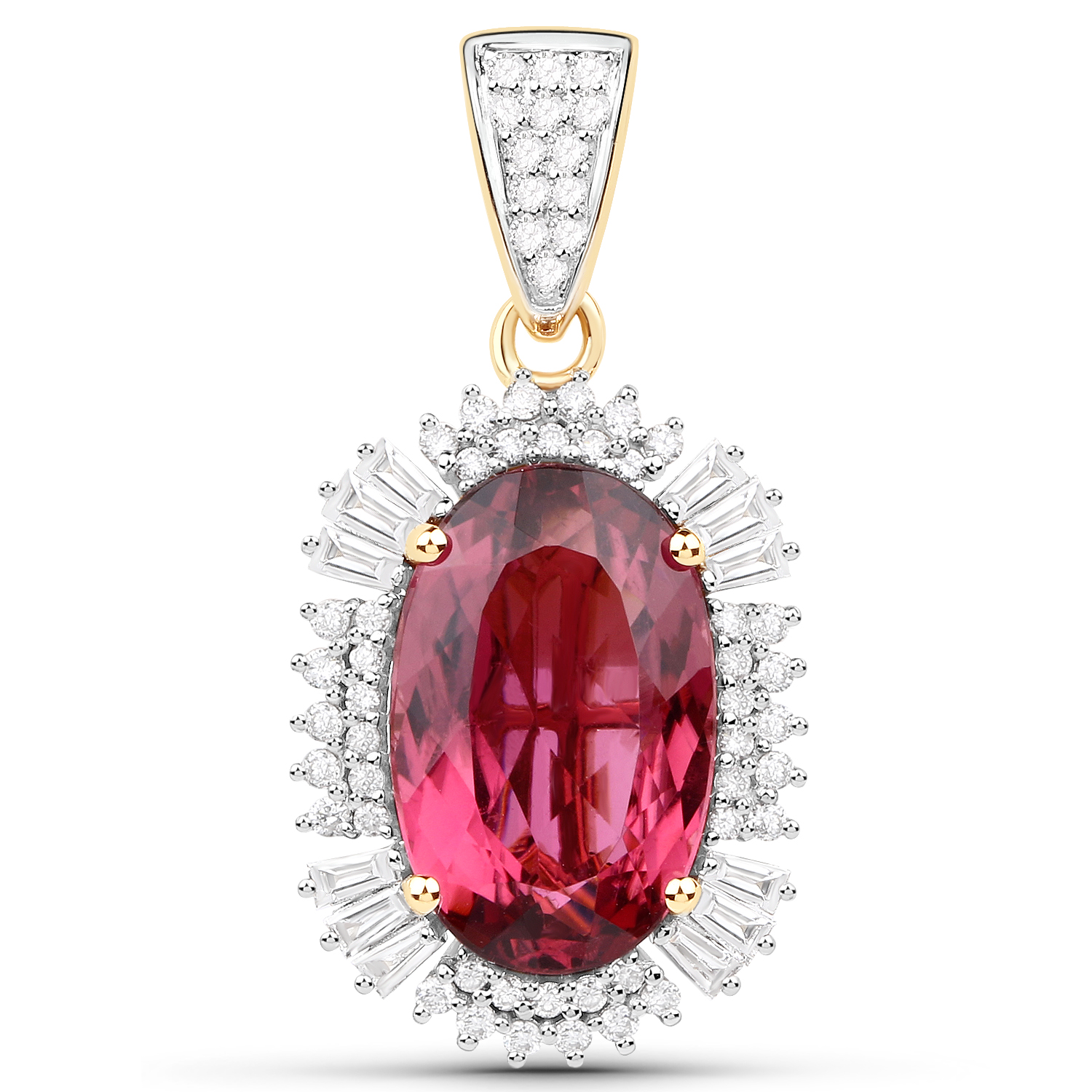 6.25 Carat Genuine Rubellite and White Diamond 14K Yellow Gold Pendant