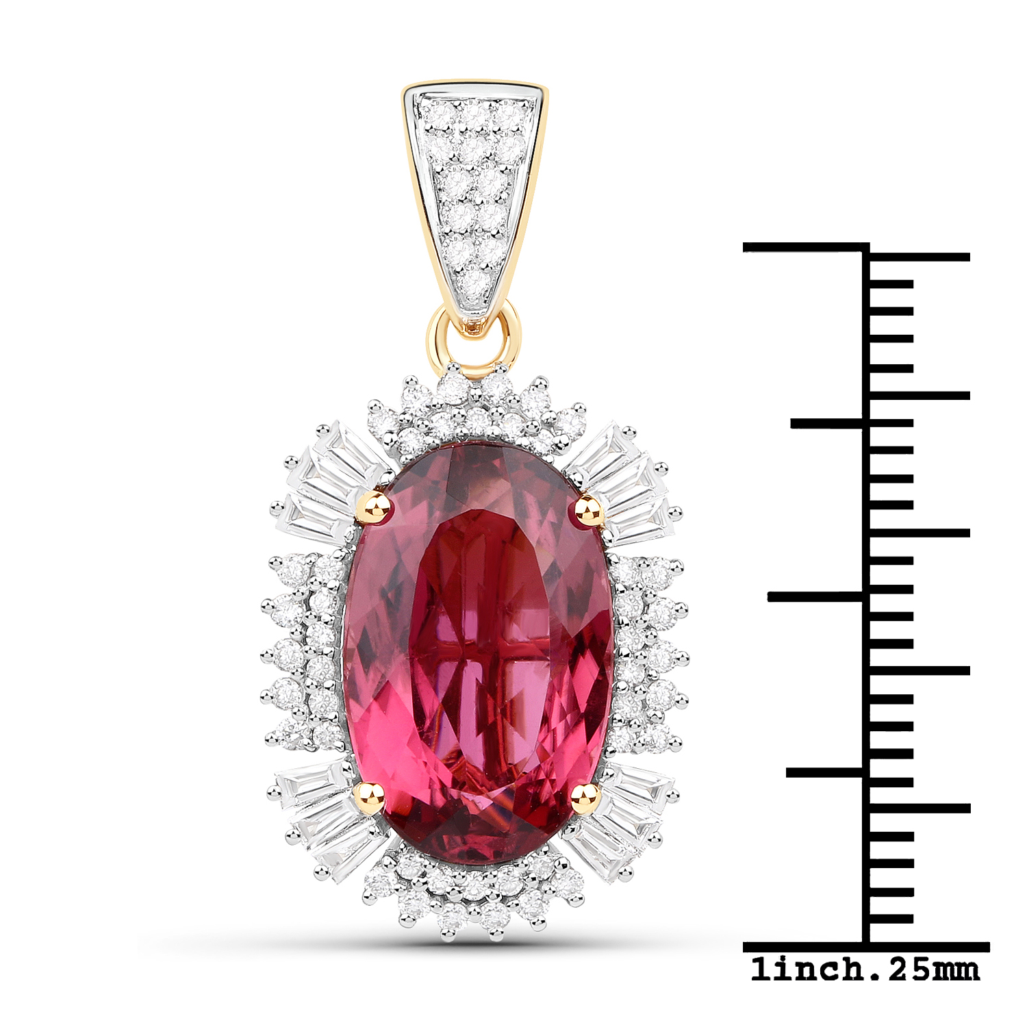 6.25 Carat Genuine Rubellite and White Diamond 14K Yellow Gold Pendant