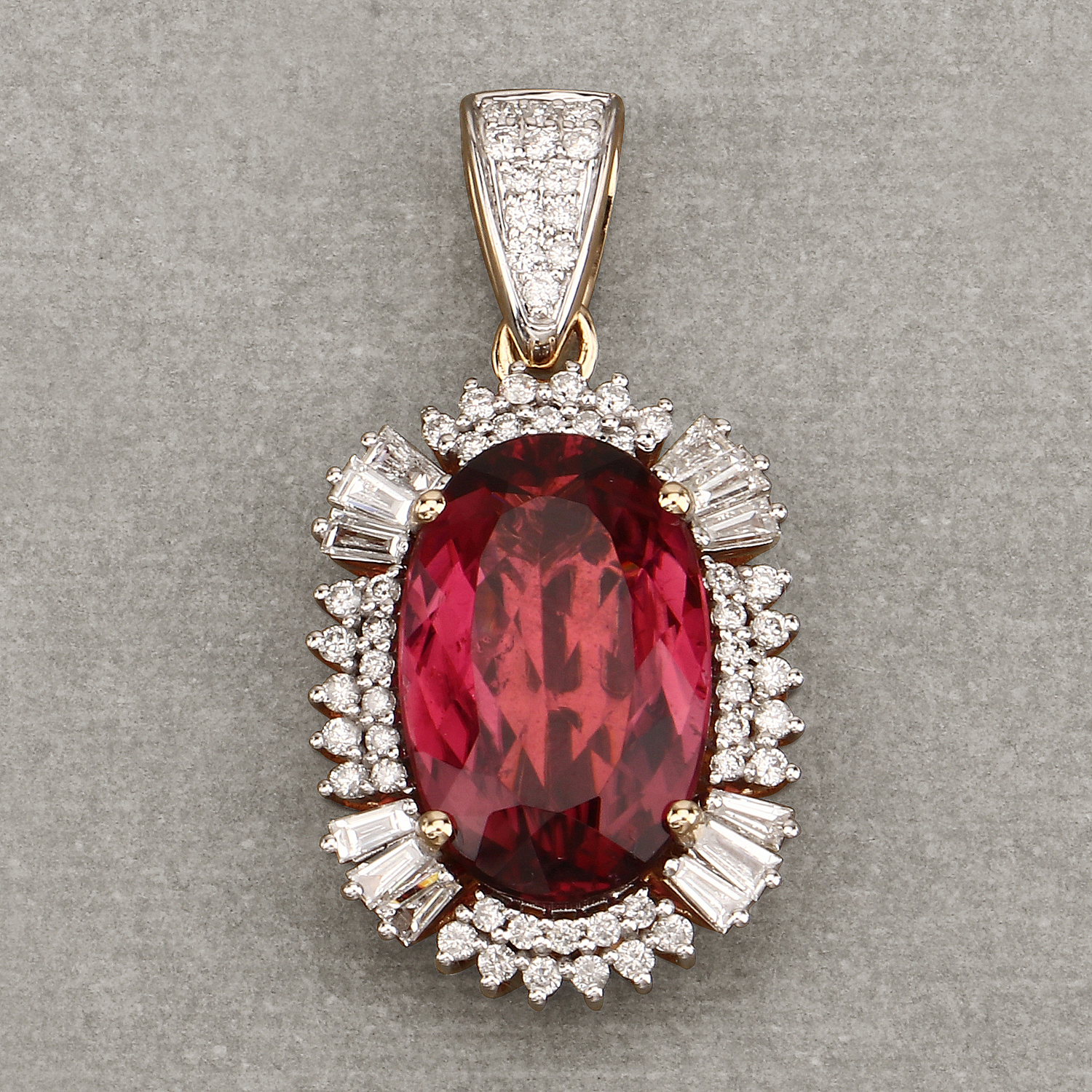 6.25 Carat Genuine Rubellite and White Diamond 14K Yellow Gold Pendant