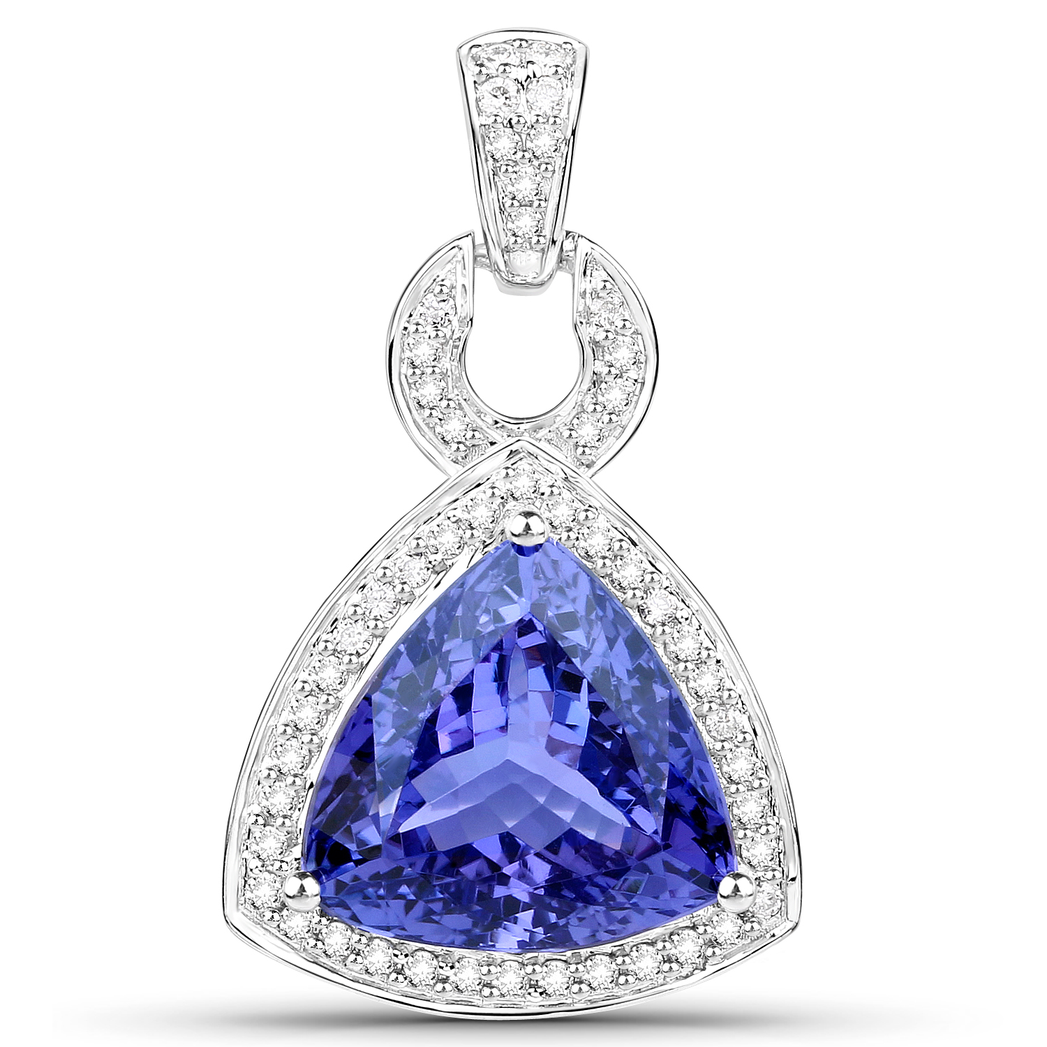 7.79 Carat Genuine Tanzanite and White Diamond 14K White Gold Pendant